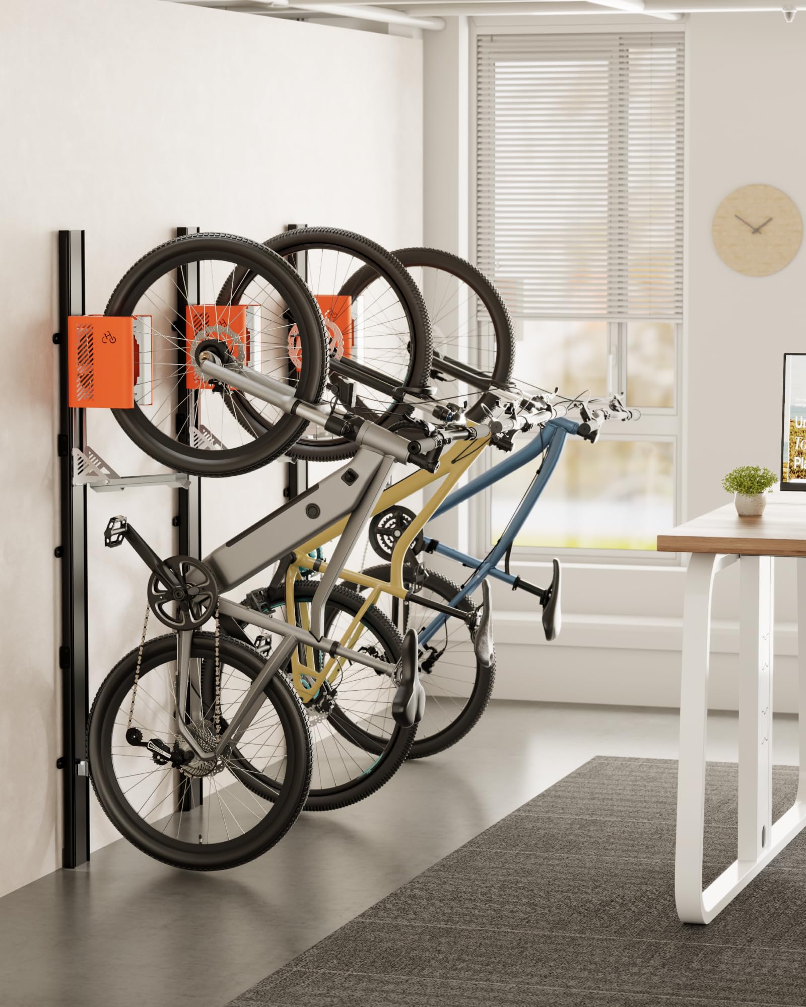 monTEK Automatyczny Uchwyt Rowerowy na Ścianę, Pionowy Wieszak Rowerowy do Opon 24-29 Cali, Udźwig do 32 kg, Oszczędność Miejsca w Garażu dla Rowerów Górskich, Szosowych i E-bike