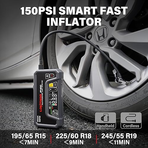Miniatura 4 de LOKITHOR Arrancador JP400 con compresor de aire, 2500 A 12 V batería de coche arrancador portátil (8.5 L de gas6.5L diésel) con tecnología