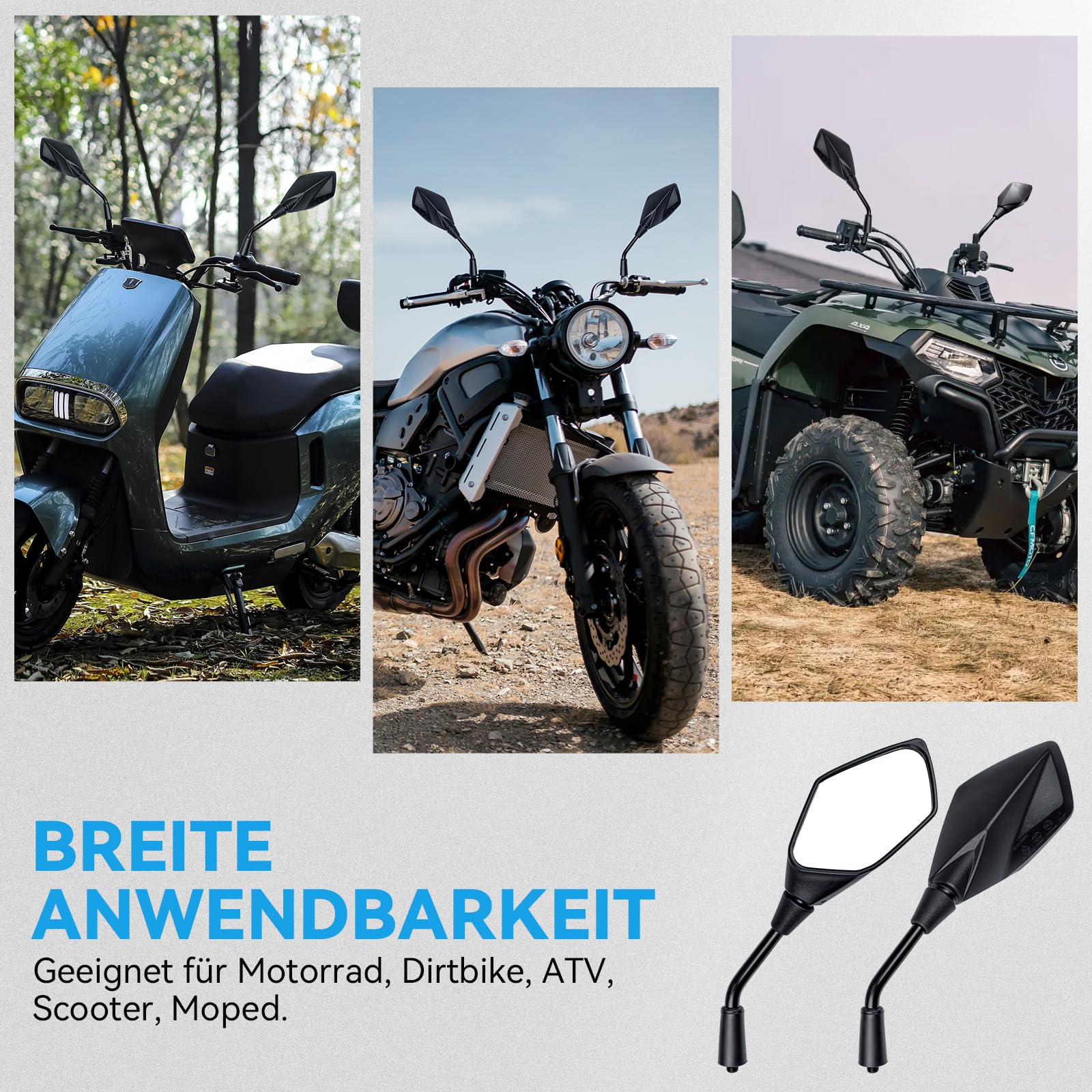 Lusterko motocyklowe E13 zatwierdzone, motocyklowe lusterko wsteczne 360 obrotowe, lusterko motocyklowe M10 kompatybilne z ATV, skuter, skuter, motorower, dirt, quad, 2 szt