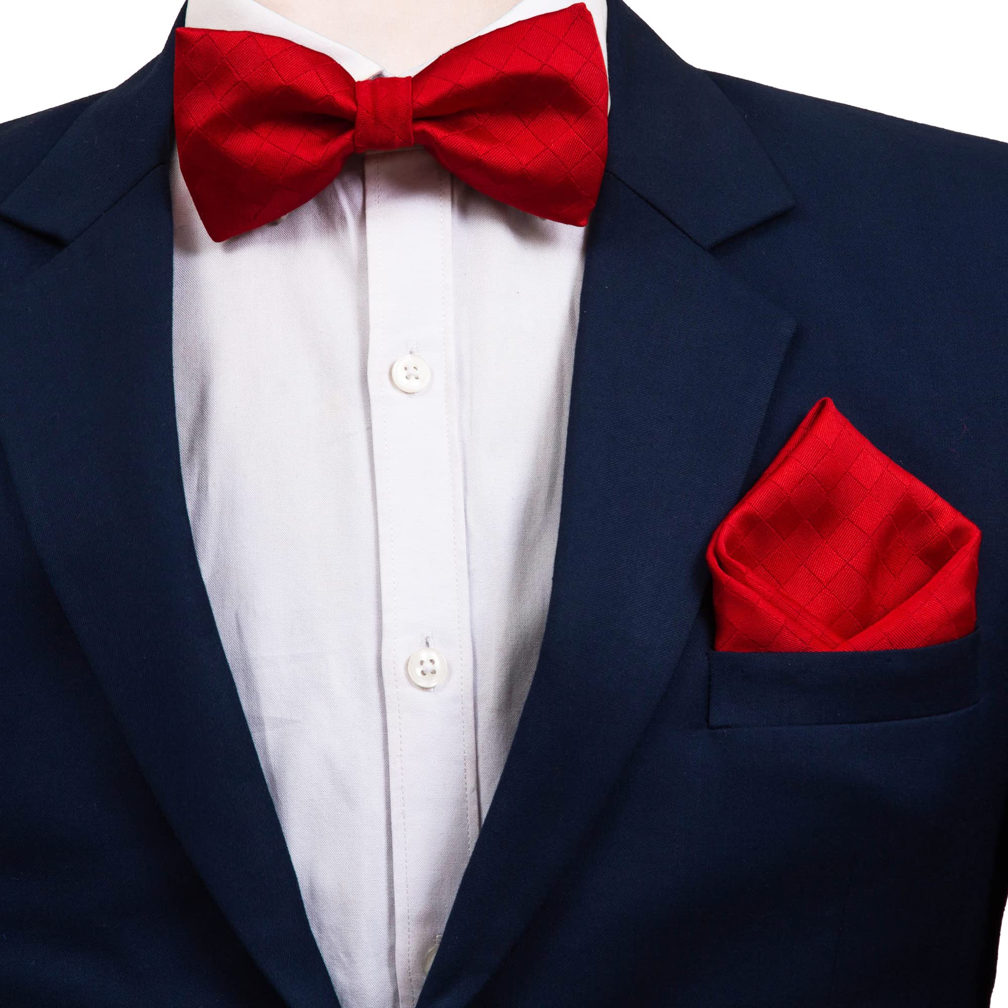 to the nines Men's Microfiber Red Bow Tie & Pocket Square-picture-10