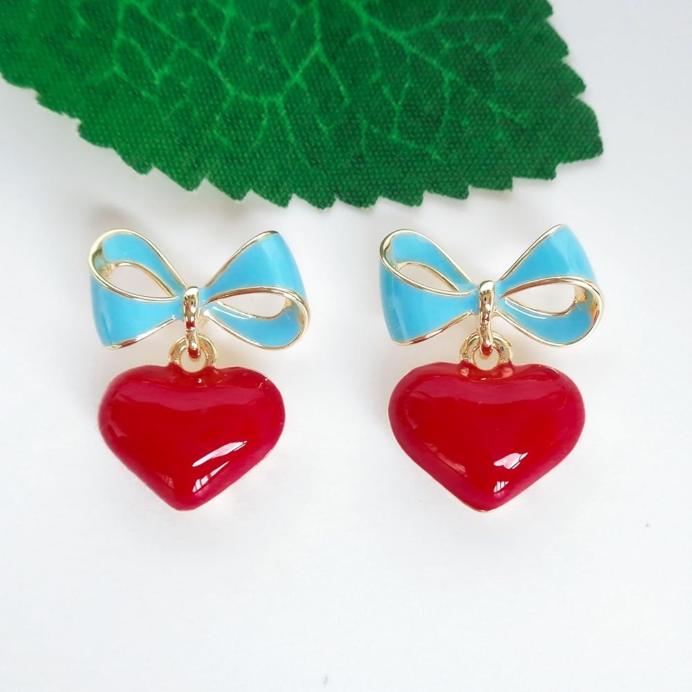 Amazon.com: Navachi 18k Gold Plated Bow Heart Candy Blue