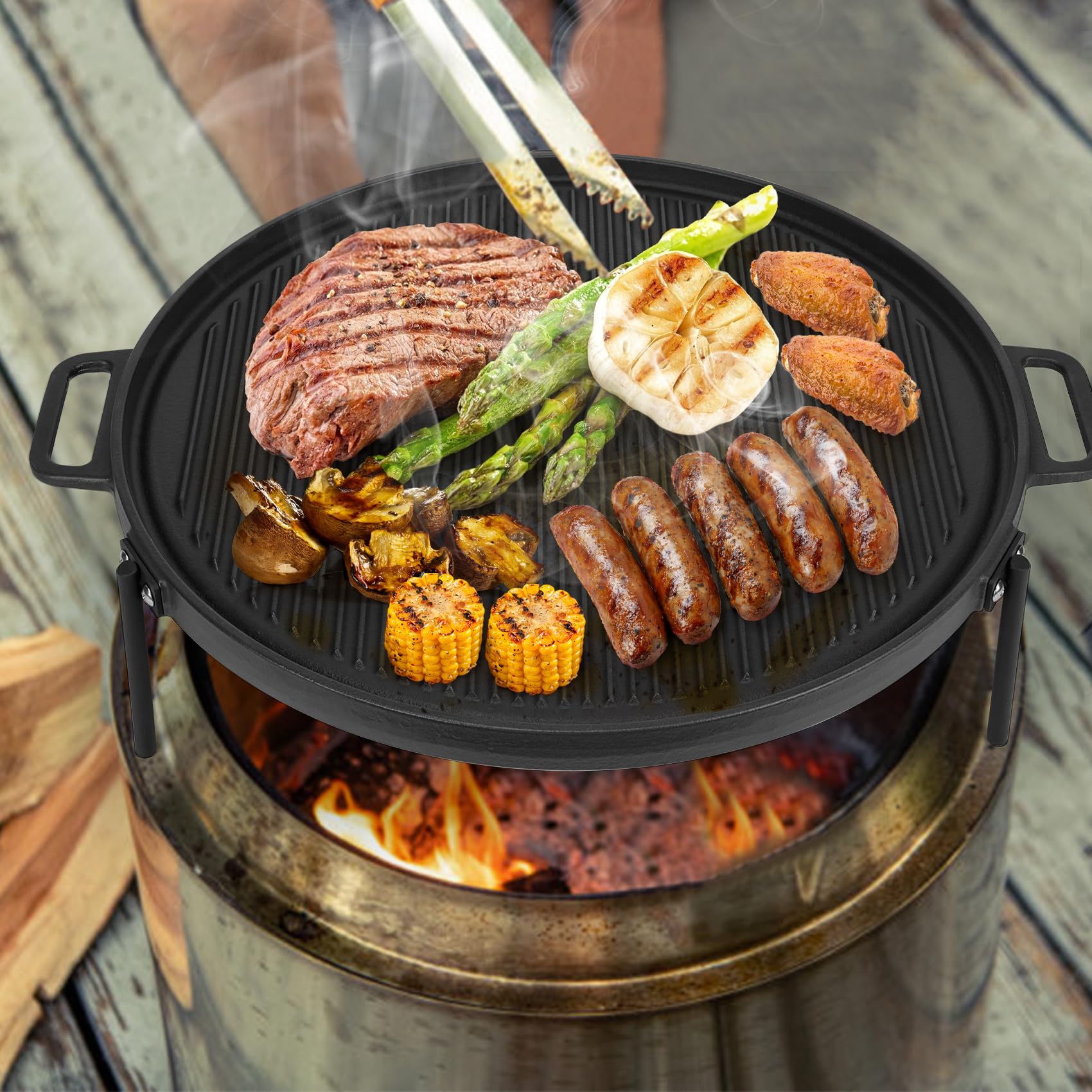onlyfire Plaque de Cuisson Réversible en Fonte pour Solo Stove Bonfire, Yukon, Summit 19.5-27 pouces, 49.5-68.9 cm