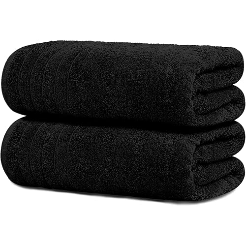 Tens Towels Pack of 2 Extra Large Bath Towel Sheets 35 x 70 inches, 100% Cotton, Larger & Lighter, Quicker to Dry, Lighter Weight, Super Soft and Absorbent, Oversized Bath Towels (Black)