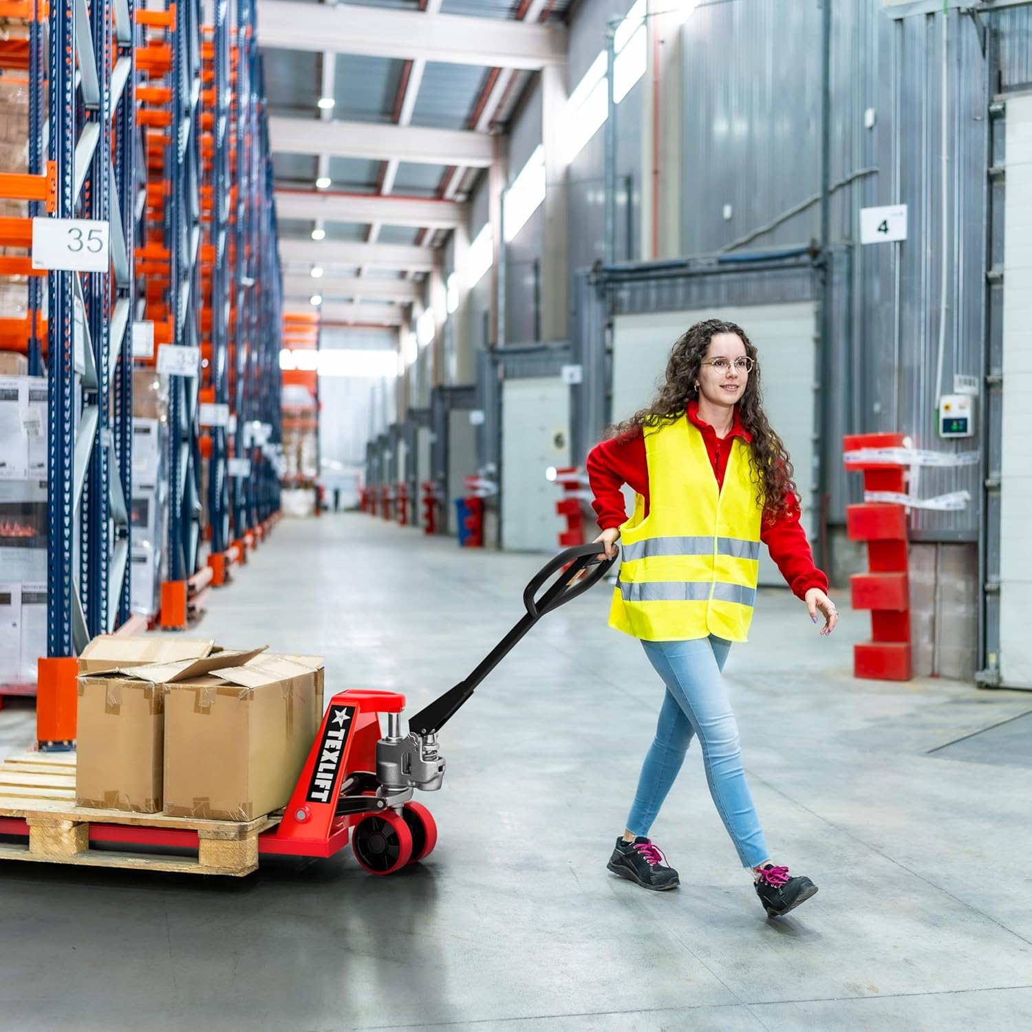 Industrial Manual Pallet Jack – Standard Duty Pallet Truck 5500 Lb Capacity - 48” L x 27” W Fork Size – Hand Truck for Material Handling - Max Lift Height 8 Inch - (US-PTM55K)