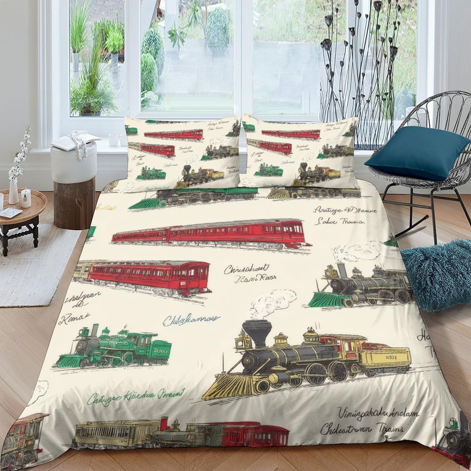 Ctjqhvkz Style-7 3D Printed Vintage Steam Train Fitted Sheet Microfiber Breathable Retro Locomotive Bed Cover For Bedroom Dorm Decor Single（135X200cm）