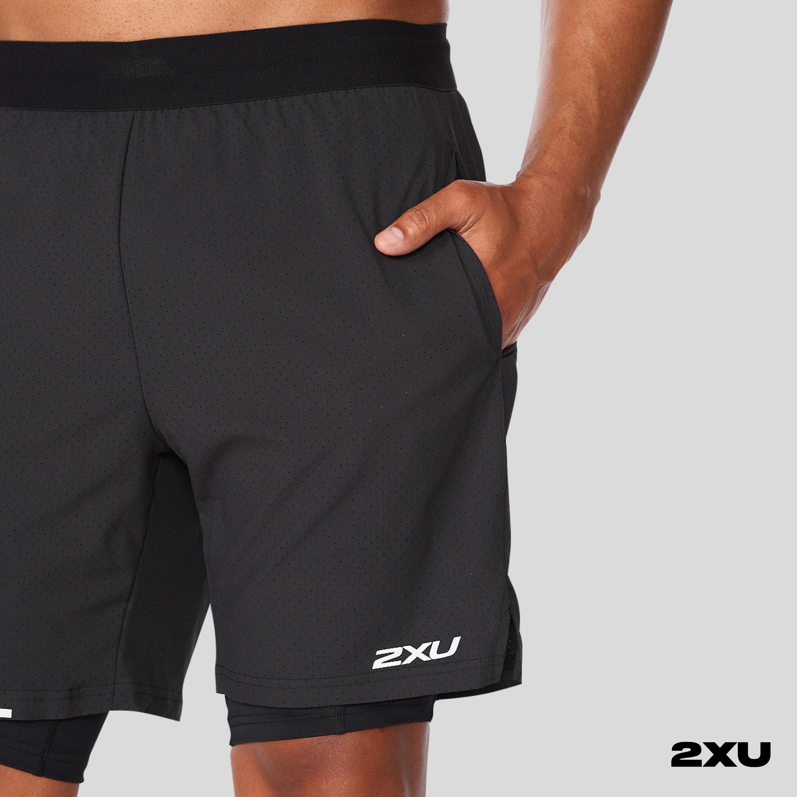 2XU Aero 2-in-1 7" szorty, czarne/srebrne (czarne/srebrne odblaskowe), XS męskie, Czarny/srebrny (czarny/srebrny odblaskowy), XS