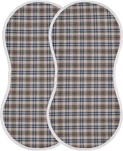 CHUROUSY Brown Plaid Checkered Baby Muslin Burp Cloths Set of 2 Geometric Gingham Muslin Washcloths Rustic Patch Milk Spit Up Rags Soft Newborn Towel for Unisex Boys and Girls, 22 x 11 Inch