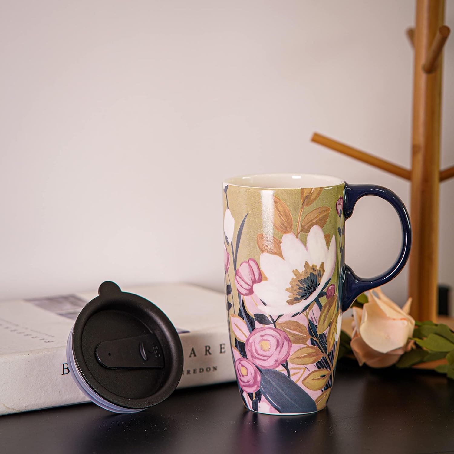 Coffee Ceramic Mug Porcelain Latte Tea Cup Mom Mug With Lid in Present Box,17oz - Image 2