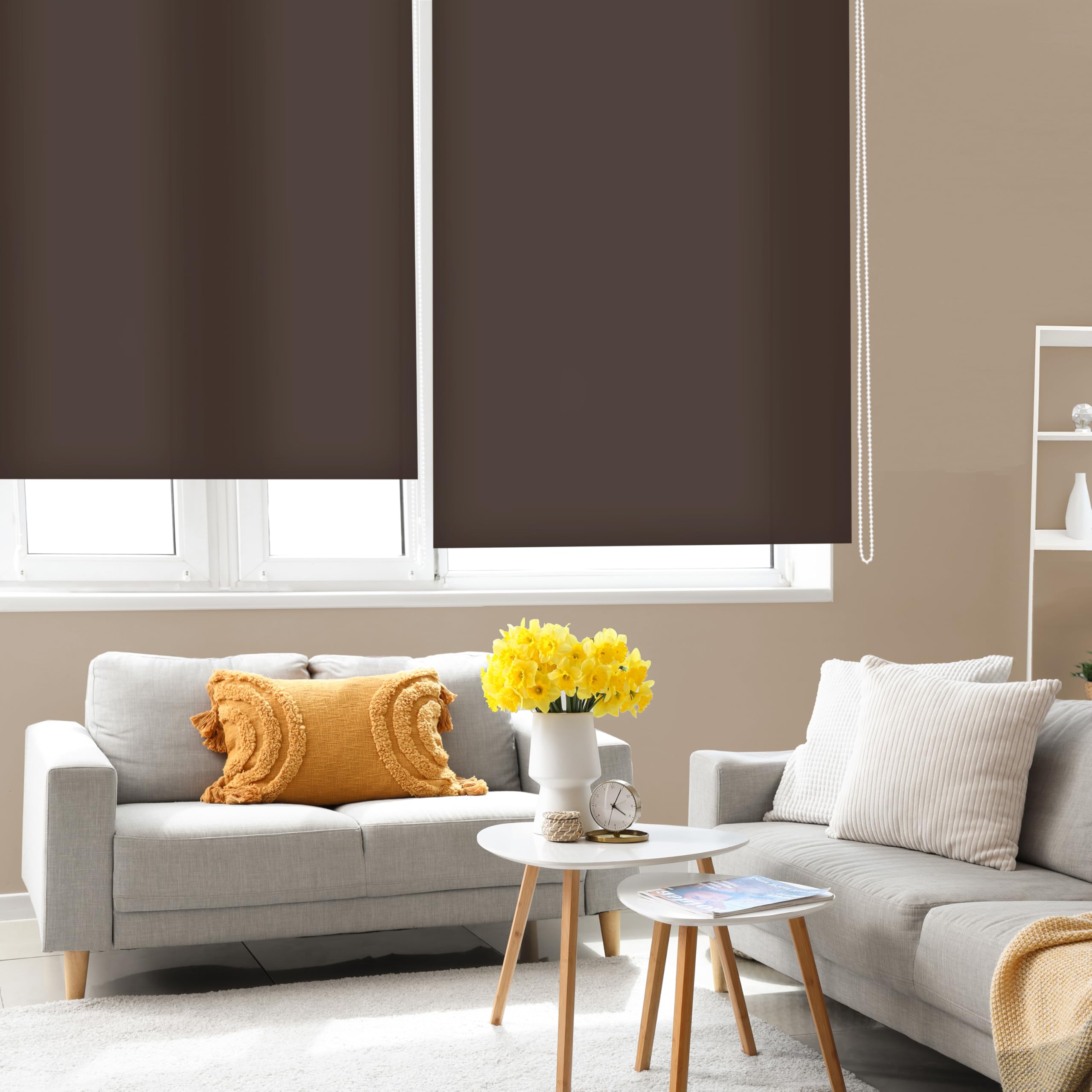 Blindecor Ara | Lichtdurchlässiges Rollo | Dunkelbraun | 140 x 175 cm (BxH) | Stoffgröße 137 x 170 cm | Rollos für fenster