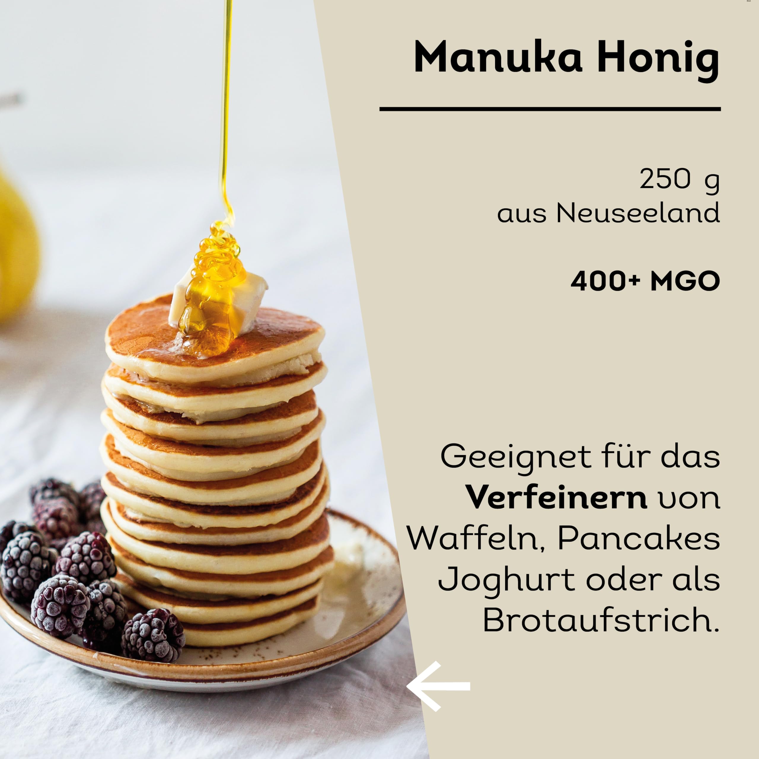 KÜPER SELECTION Manuka Honig 250g – Rohhonig mit 400+ MGO – natürliches Süßungsmittel aus Neuseeland als Brotaufstrich oder zu Tee, Joghurt & Pancakes (Packung mit 2)