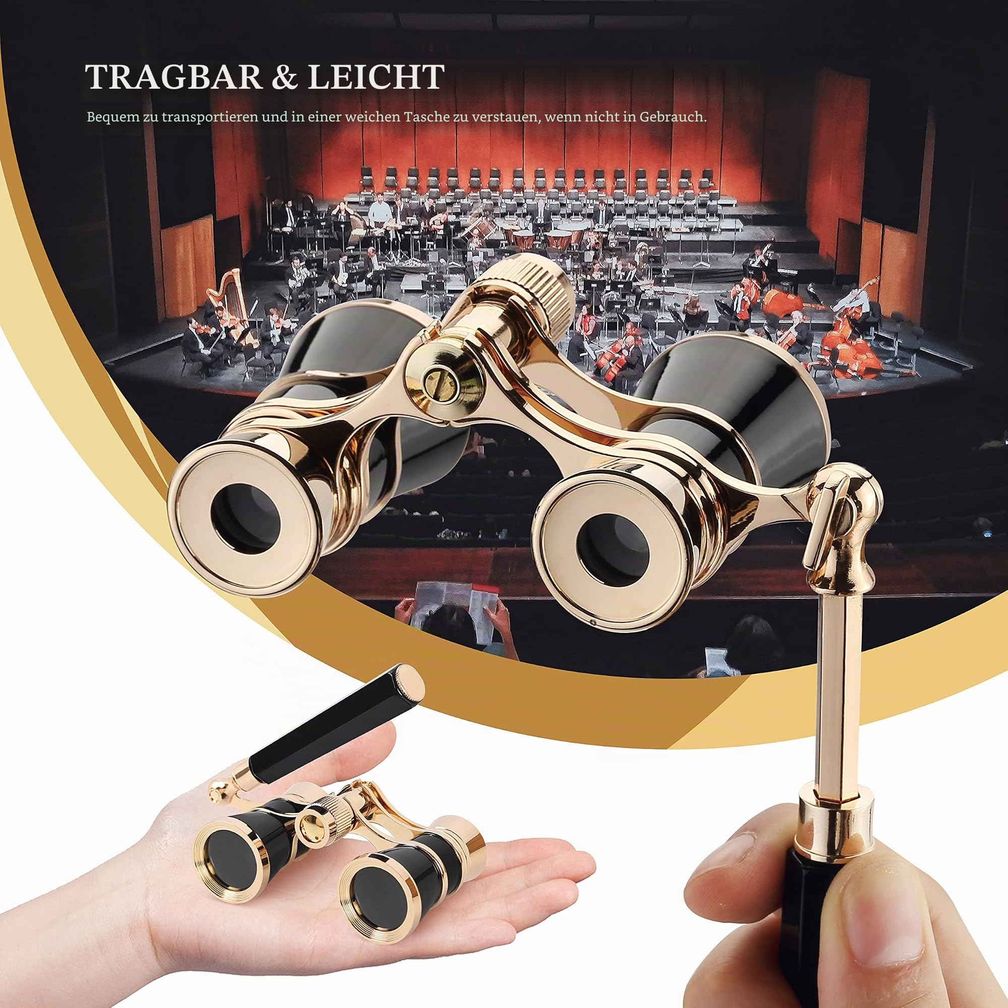 AOMEKIE Opernglas Theaterglas mit ausziehbarem Griff 3X Vergrößerung für Theater Konzert Pferderennen und Opera Fernglas Binoculars Feldstecher (Schwarz)
