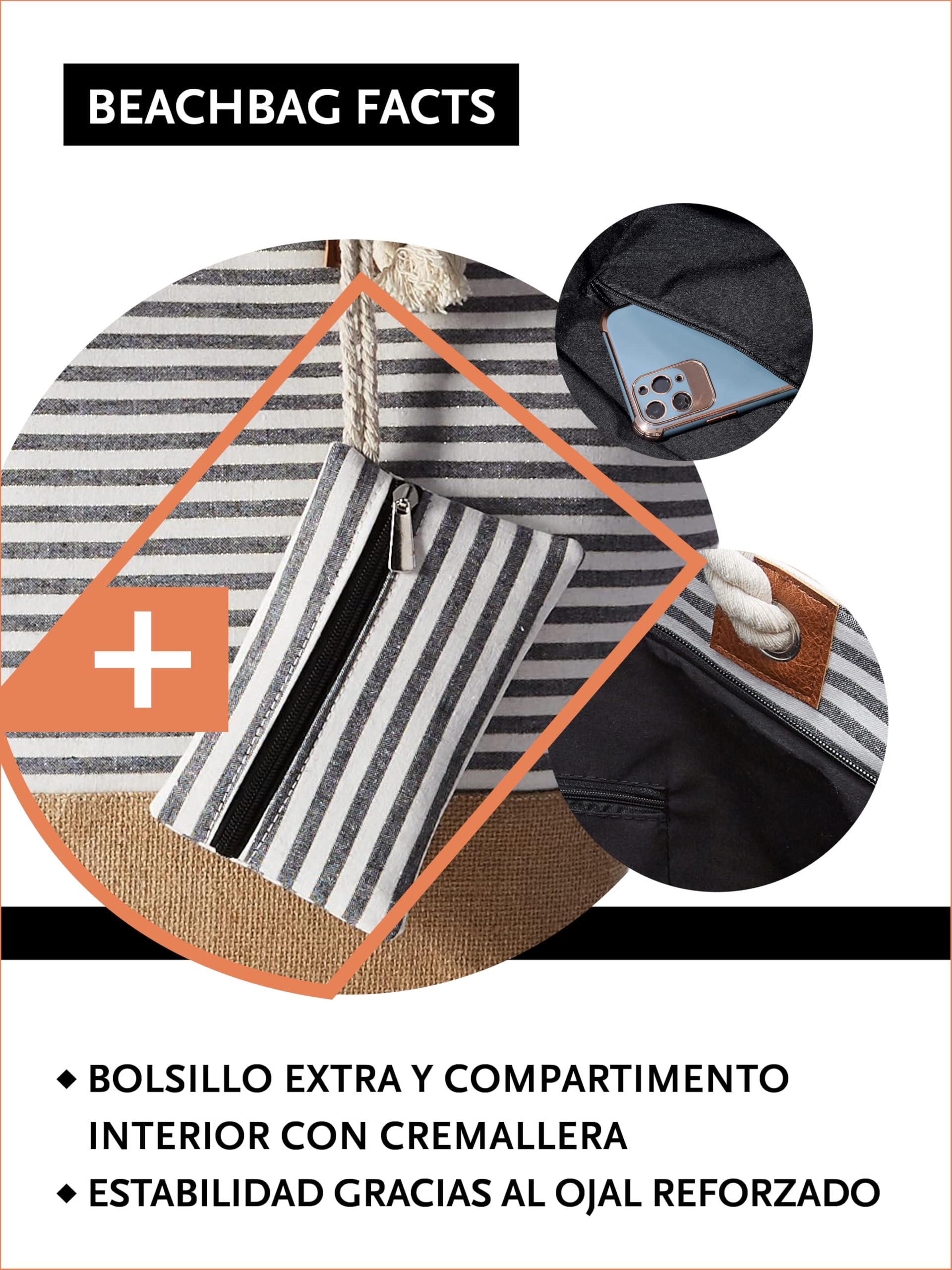 DonDon Bolso de playa grande impermeable con cremallera