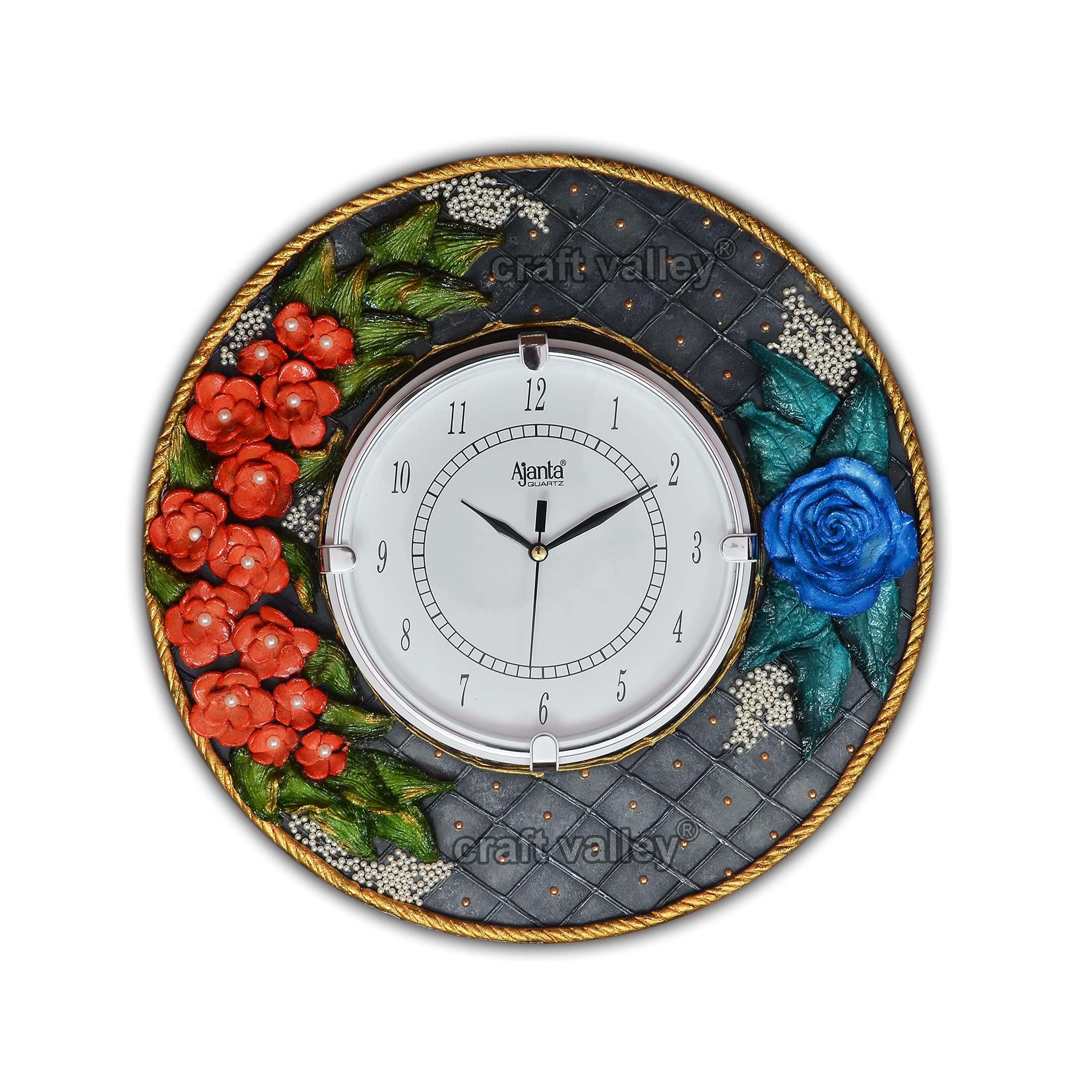 Craft Valley - Go Beyond Creativity Wooden Handmade Wall Clock with 3 D Clay Art on It, Perfect for Everywhere, 13 x 13 Inch, Multicolor, CV_WLCLK_001