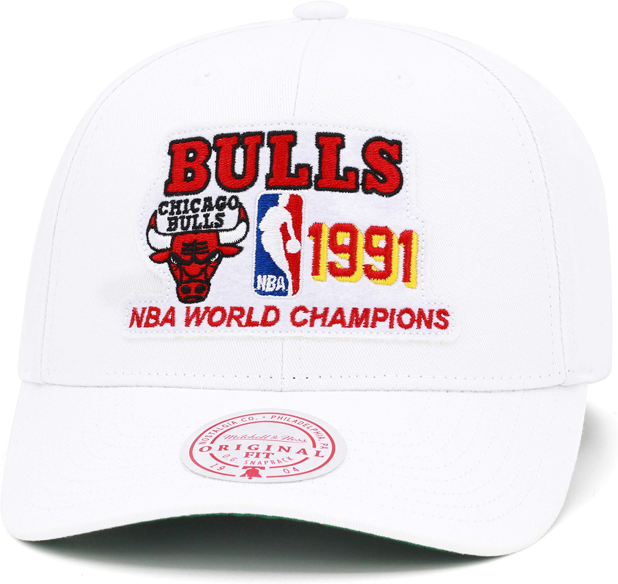 Mitchell & Ness Chicago Bulls Curved Brim Snapback Hat Cap - White/1991 NBA Champions