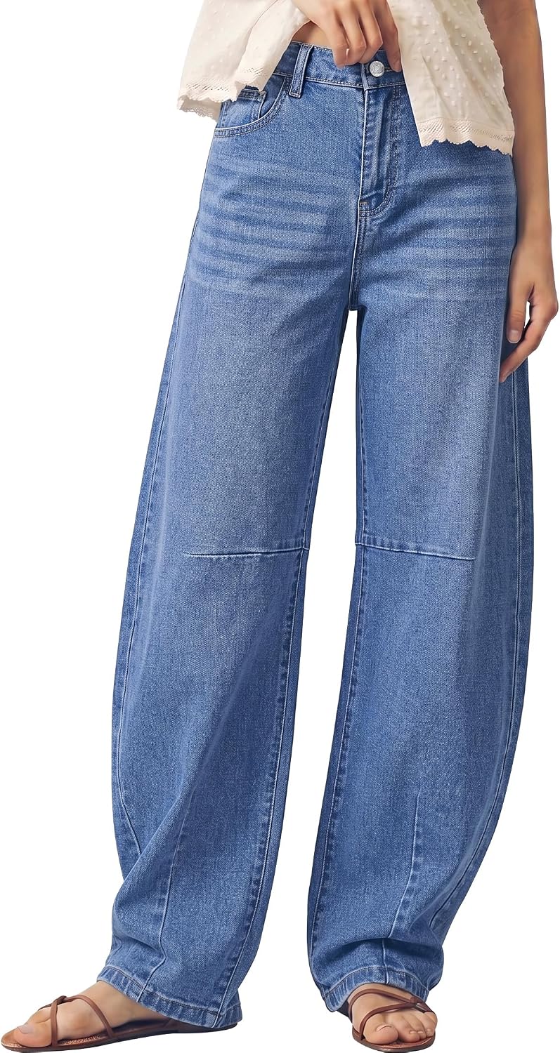 luvamia Barrel Jeans Women Dark Wash for Weekend Medium Blue Size XX-Large