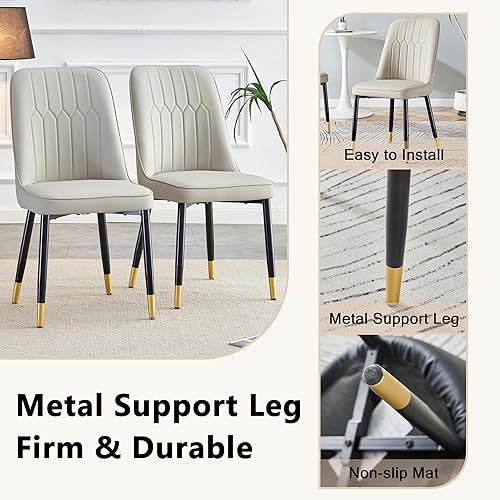 Miniatura 7 de JUFU Juego de mesa redonda de comedor para 6 con sillas, juego de mesa y sillas de 48" compuesto por 6 piezas con superficie de mármol y asiento