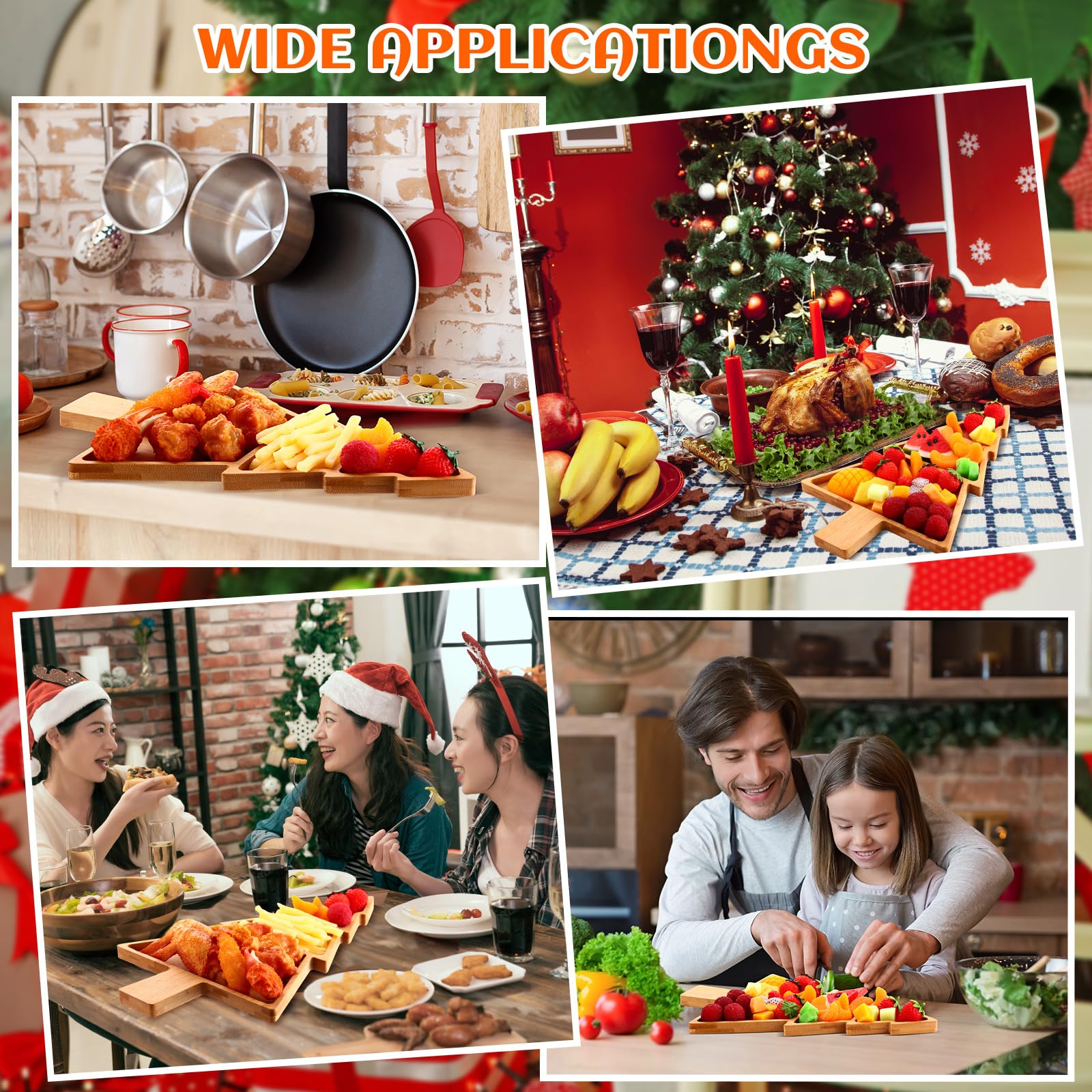 Suzile 4 platos de bambú con forma de árbol de Navidad de 15 x 9.8 pulgadas, platos de bambú reutilizables de madera, bandeja de charcutería divertida, plato de servir árbol para frutas, pan, queso,