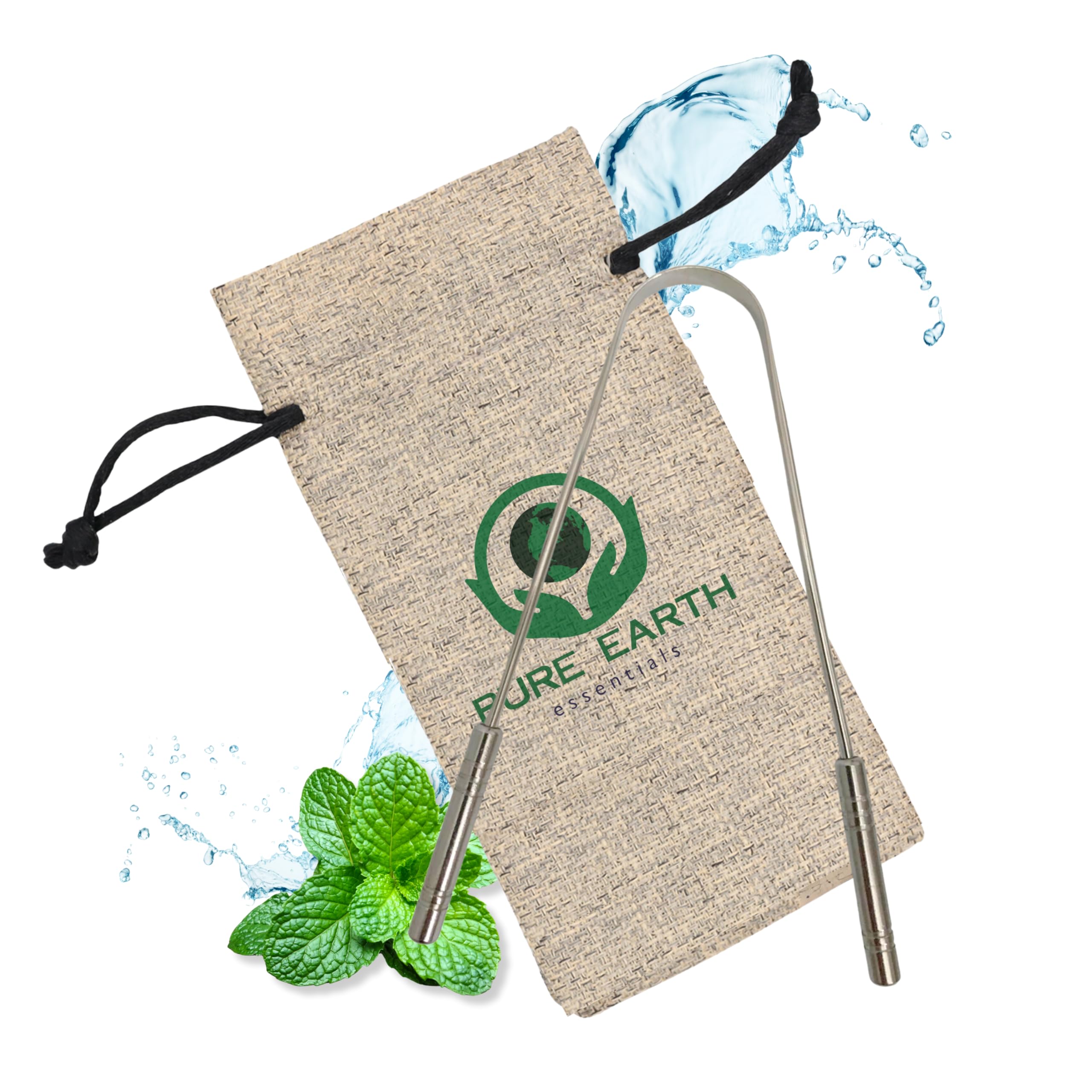 Stainless Steel Tongue Scraper for Adults - Reusable Metal Tongue Scraper with Travel Case - Easy to Use, No Metallic Aftertaste, Oral Care by PURE EARTH Essentials (Pack of 1)