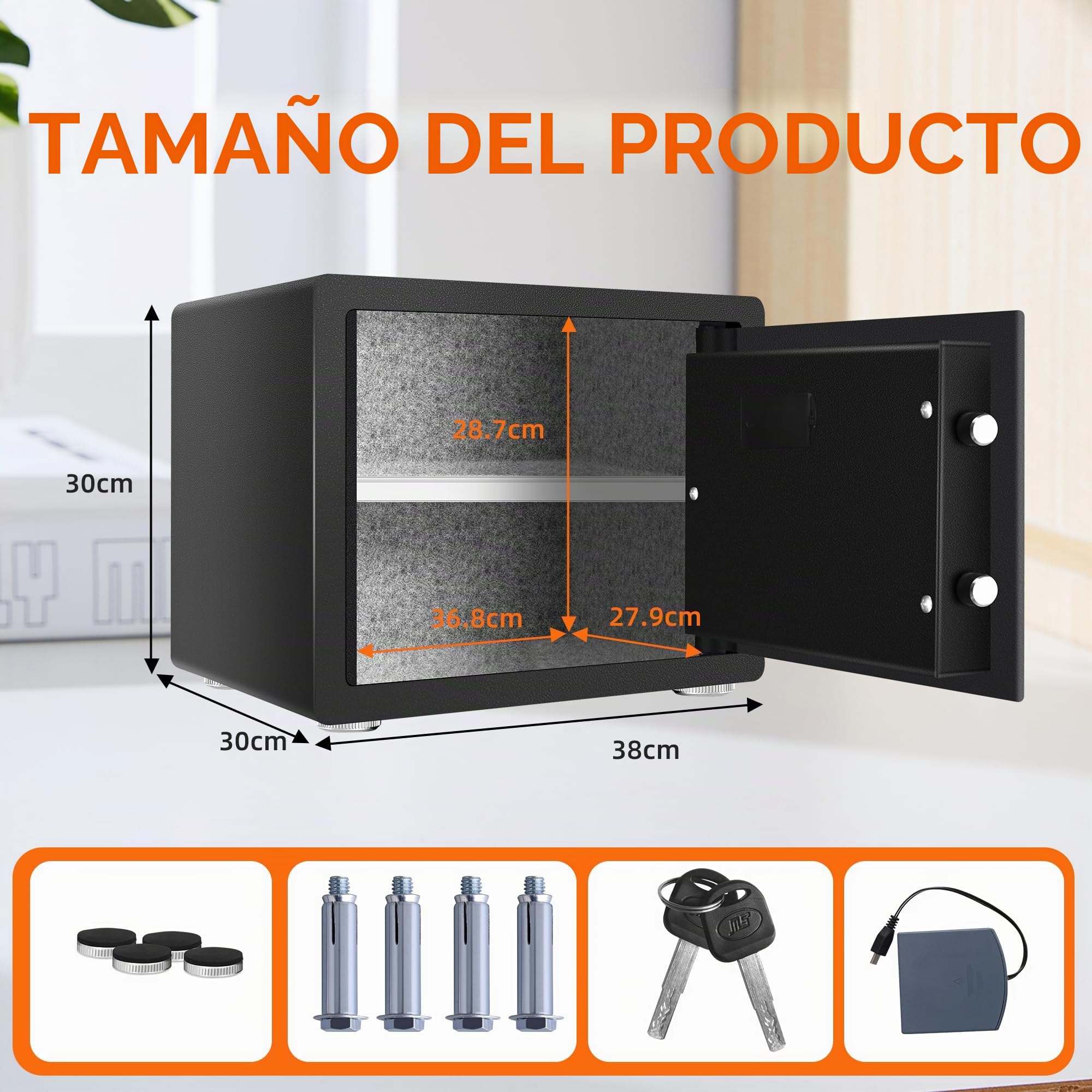 HSGCJS Caja fuerte biométrica de huellas dactilares con teclado digital, caja fuerte de seguridad para el hogar, la oficina y el hotel, 1.2 pies cúbicos