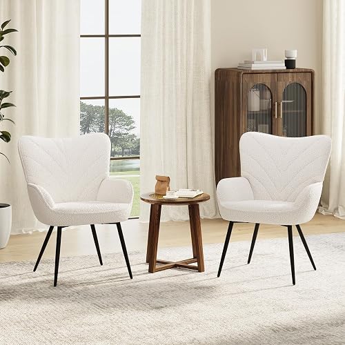 MALOL Accent Chair, Upholstered Armchair with Metal Legs Set of 2, Beige