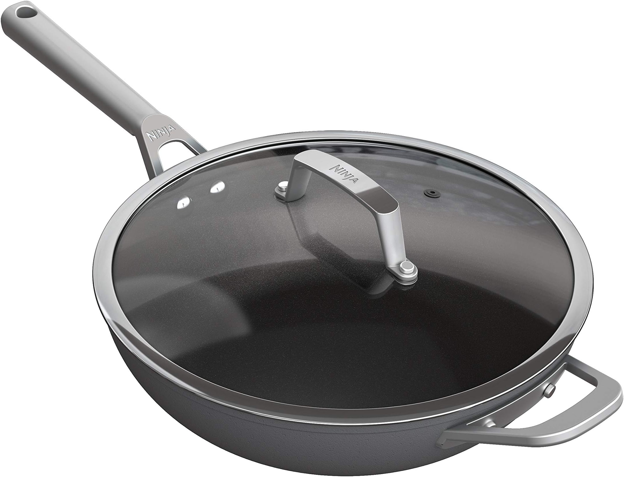 Ninja ZEROSTICK Premium Cookware 28cm Wok with Glass Lid, Long Lasting, Non-Stick, Hard Anodised Aluminium, Induction Compatible, Oven Safe to 260°C, Grey C30928UK