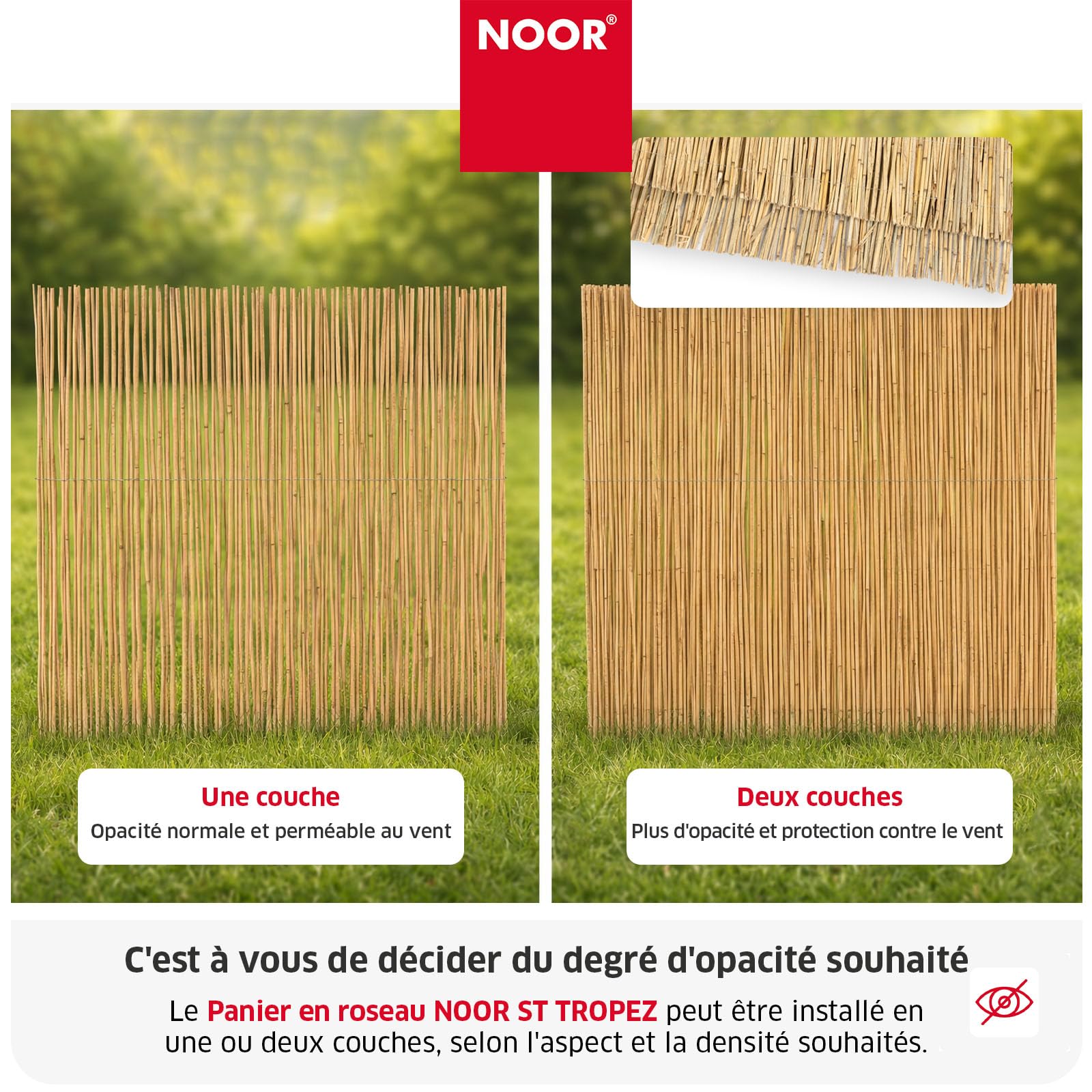 NOOR Panneau Brise-Vue en Roseau St. Tropez - 60 cm x 6 m - Naturel | Brise-vue en roseau pour balcon, terrasse et jardin - résistant aux intempéries à fixer sur une clôture - plus d'intimité