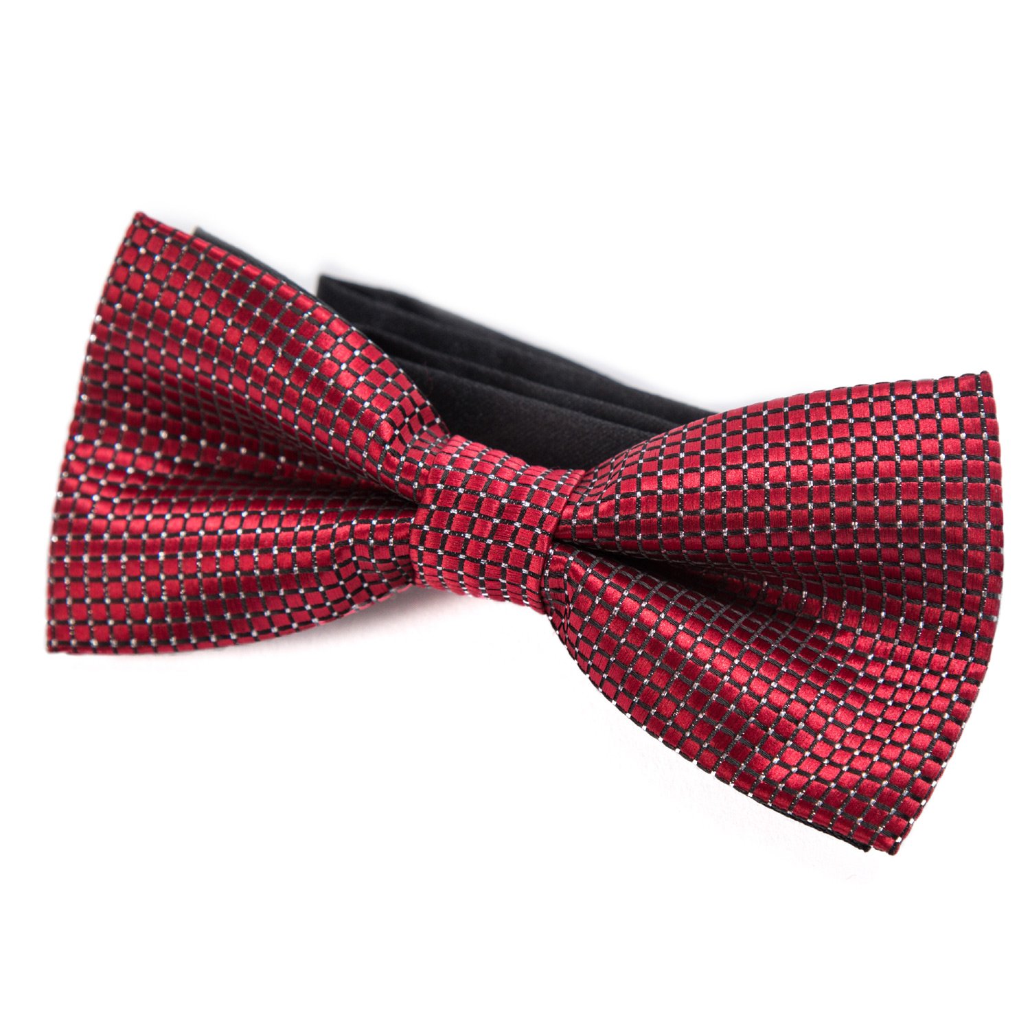 Dondon Men's Red - Silver Dots Bow Tie Polka Dots Pre-Tied Handmade And Adjustable Red With Silver Dots