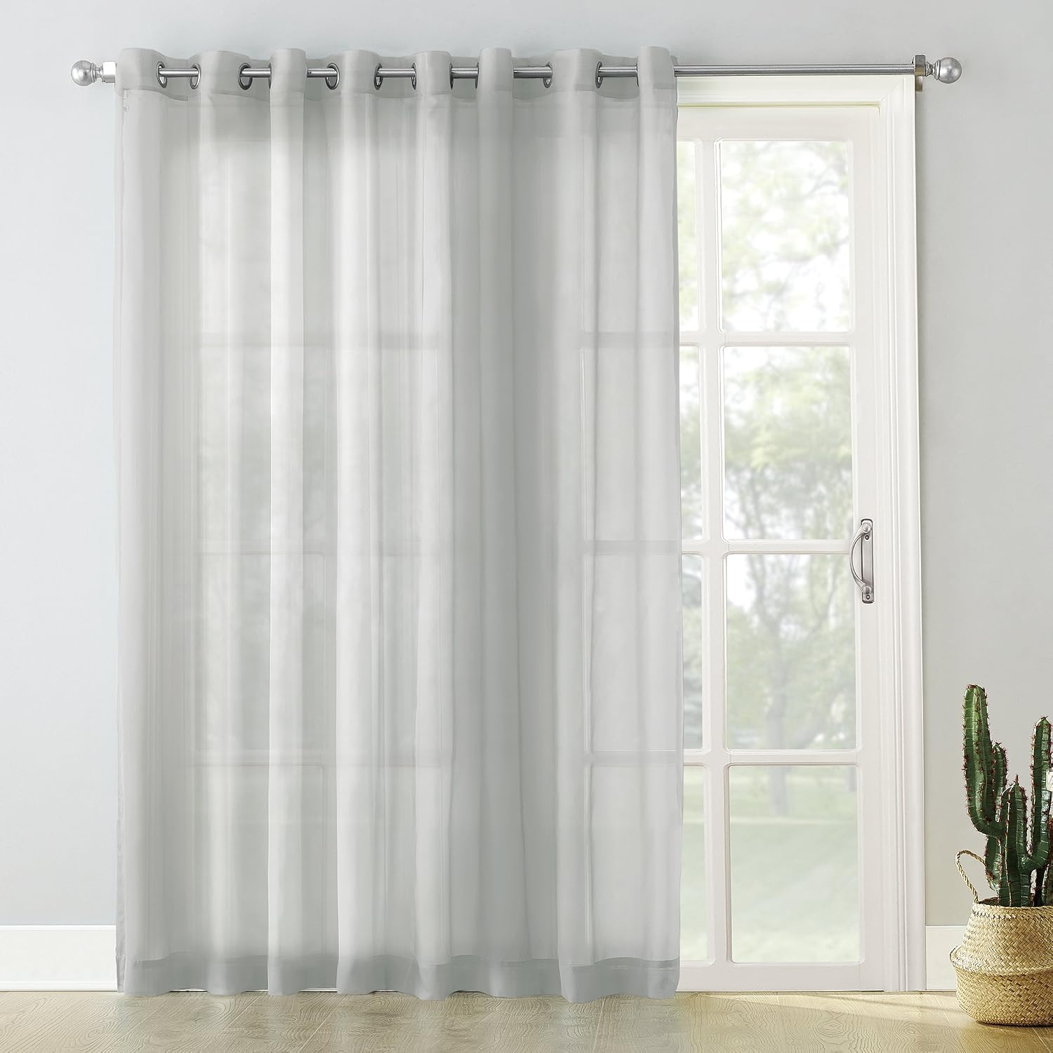 No. 918 Emily Patio Extra Sheer Voile Sliding Curtain, 100 in x 84 in Wide Door Panel, Silver Gray