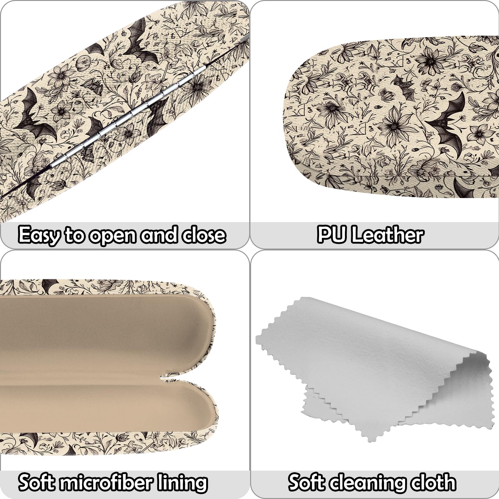 Cabreche Glasses Case Hard Shell Eyeglass Portable Glasses Eyeglasses Holder Box with Cleaning Cloth Women Girls Men Cute: Ab2-bat