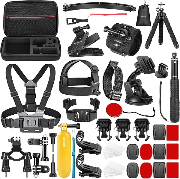 NEEWER 50 in 1 Action Camera Accessory Kit Compatible with GoPro Hero 12 11 10 9 DJI OSMO 4 3 2 Insta360 X3 X2 GO 3 SJCAM DBPOWER AKASO VicTsing APEMAN WiMiUS QUMOX Lightdow Campark Sony Sports DV