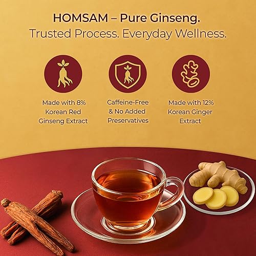 Miniatura 2 de SAMSIDAE Panax Ginseng rojo coreano con té de jengibre, caja de 50 bolsas, apoya la circulación, la energía, la inmunidad y la digestión, sabor suave