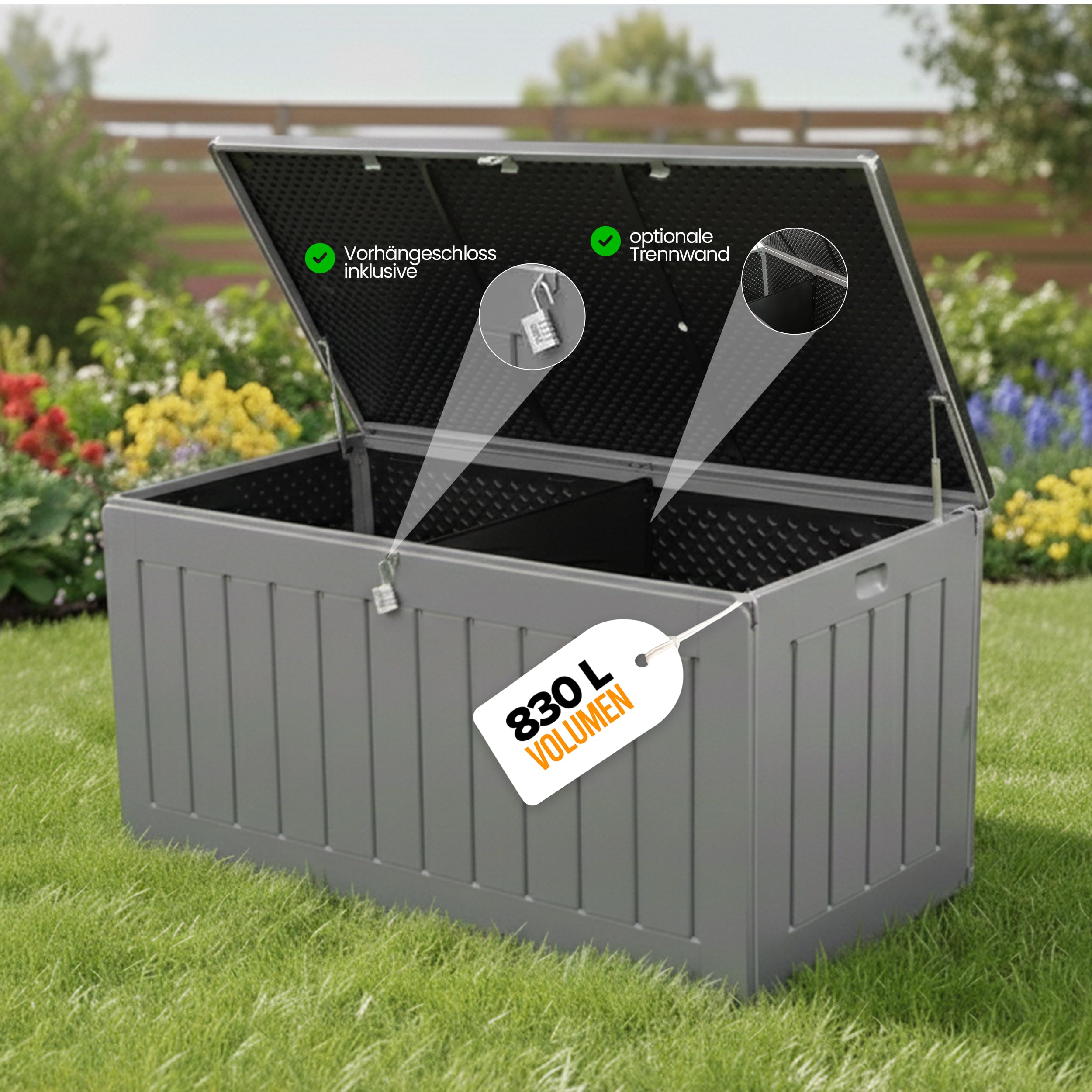 Olsen & Smith Aufbewahrungsbox XXL 830L Gartenbox Mit Deckel Groß, Auflagenbox Wasserdicht Kissenbox, Gartenschrank Für Kissen Und Storage Boxes Für Garten Balkon Terrasse Anthrazit Paketbox