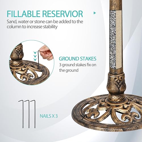Miniatura 5 de ZenStyle Pedestal de baño de pájaros de resina de 28 pulgadas de alto para decoración de jardín al aire libre (bronce)