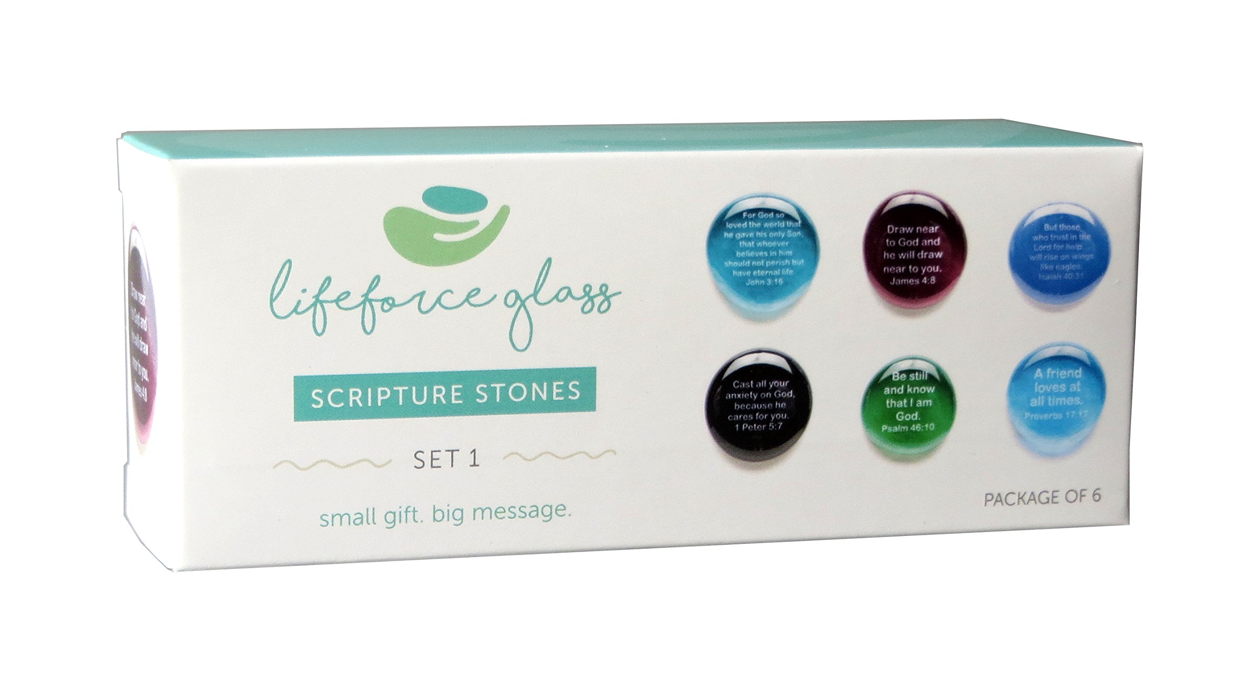 Lifeforce Glass Scripture Glass Stones, Six of Your Favorite Inspiring Bible Verses on Translucent and Opaque Rocks, Packaged in a Deluxe Gift Box Set I. - Image 2