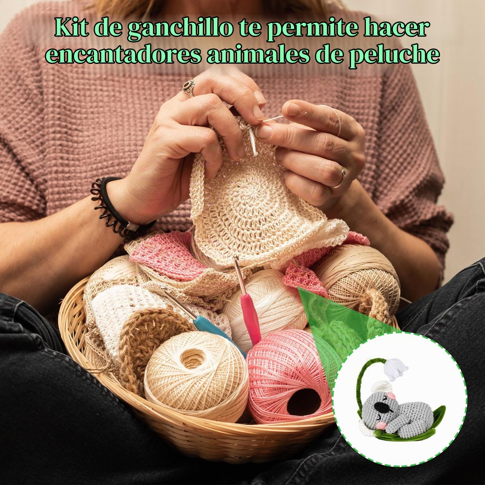 Juego de Crochet para Principiantes – Crochet de Koala con Guía en Video, Tutorial Paso a Paso, Set de Inicio para Tejer Animales DIY con Aguja, Lana y Accesorios, ideal para Adultos y