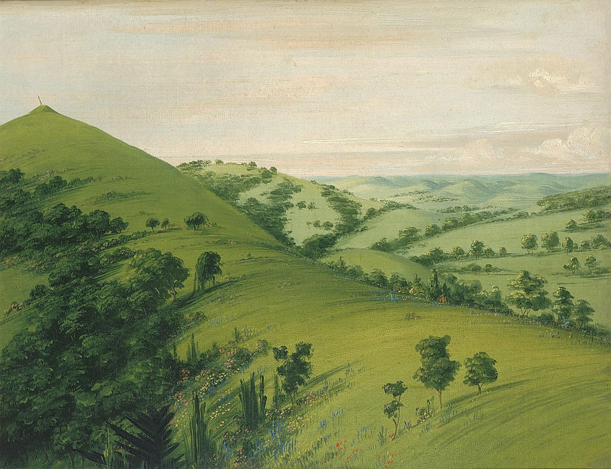 ARTXLXXBN Famous Prints Artwork Pictures Poster Painting Art Blackbird's Grave a Back View Prairies Enameled with Flowers by George Catlin Artwork Landscape Pictures for Home Decor 60x90cm