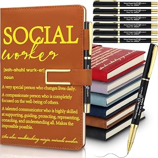 Chuangdi 6 Sets Social Worker Appreciation Gift Bulk A5 Leather Journal Notebook with Metal Buckle Ballpoint Pen Thank You Inspiration Gift for School Social Worker Graduation Nursing Volunteer BSW