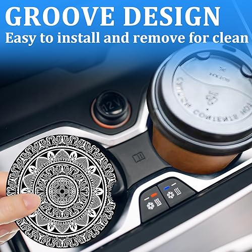 Miniatura 6 de Portavasos para automóvil, diseño de mandala, paquete de 2 unidades para portavasos absorbentes, inserto antideslizante universal, portavasos de