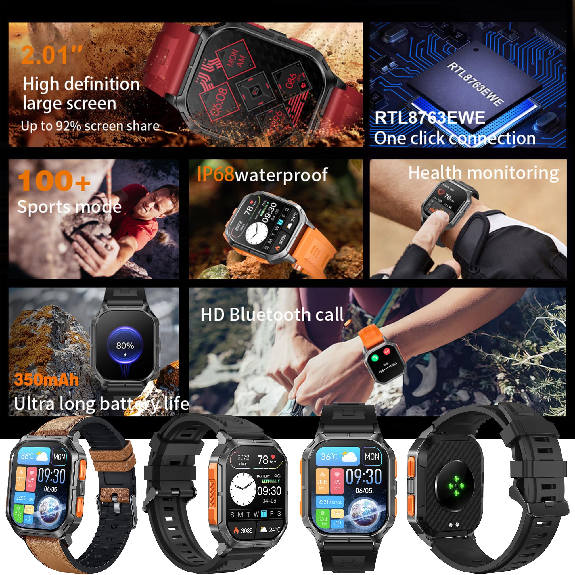 Smartwatch Heren Met Telefoonfunctie - Fitness Tracker - Bloeddruk - Hartslag - IP68 - Zwart