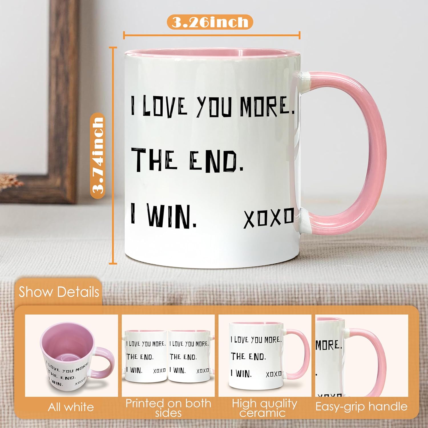 I Love You More The End I Win Mugs, Love You More Coffee Tea Cup Gifts For Women Valentines Anniversary Wedding Day, Gifts For Boyfriend Girlfriend Ceramic Coffee Mug 11oz - Image 7