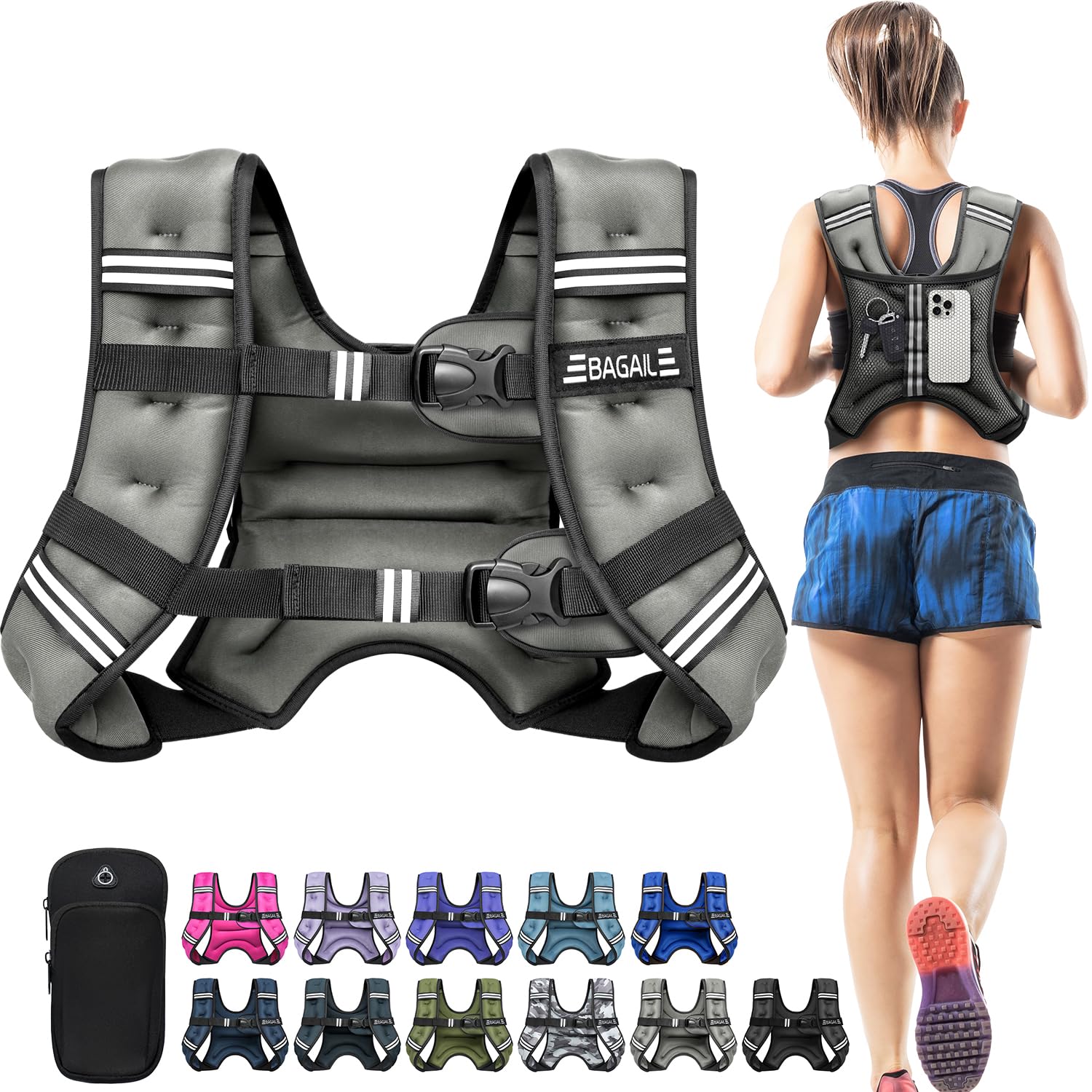 Bagail Gilet Appesantito Per l'Allenamento Della Forza, Misura Del Busto Regolabile, Comoda Tasca, Gilet Appesantito Con Sabbia di Ferro, Ideale per la palestra, lo yoga e l'aerobica