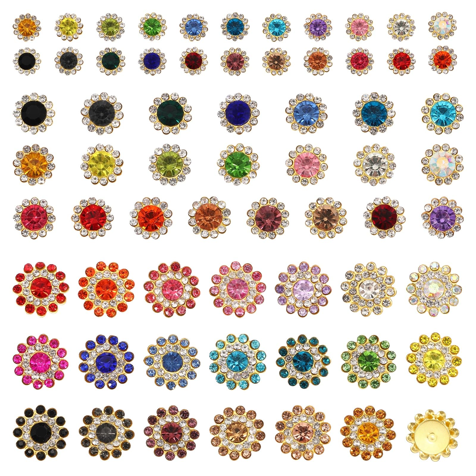 YELARXI 200Pcs 10/12/14mm Sew on Flower Rhinestones Crystal Glass Gems, Flatback Claw with Metal Base Crystals for Sewing Clothes Shoes Jewelry Belt Accessories, Mixed Colors