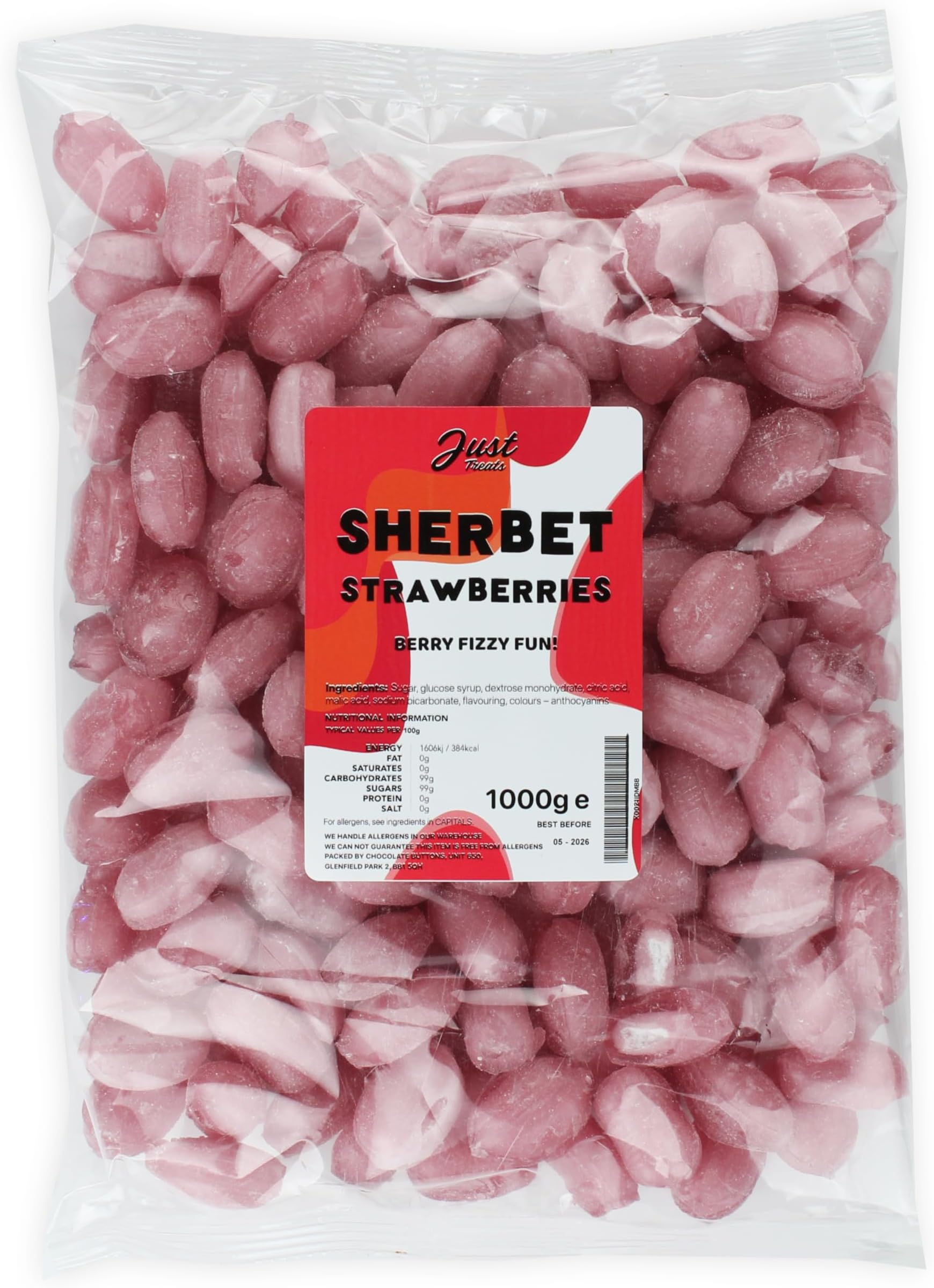 Just Treats Sherbet Strawberries 1kg Party Bag
