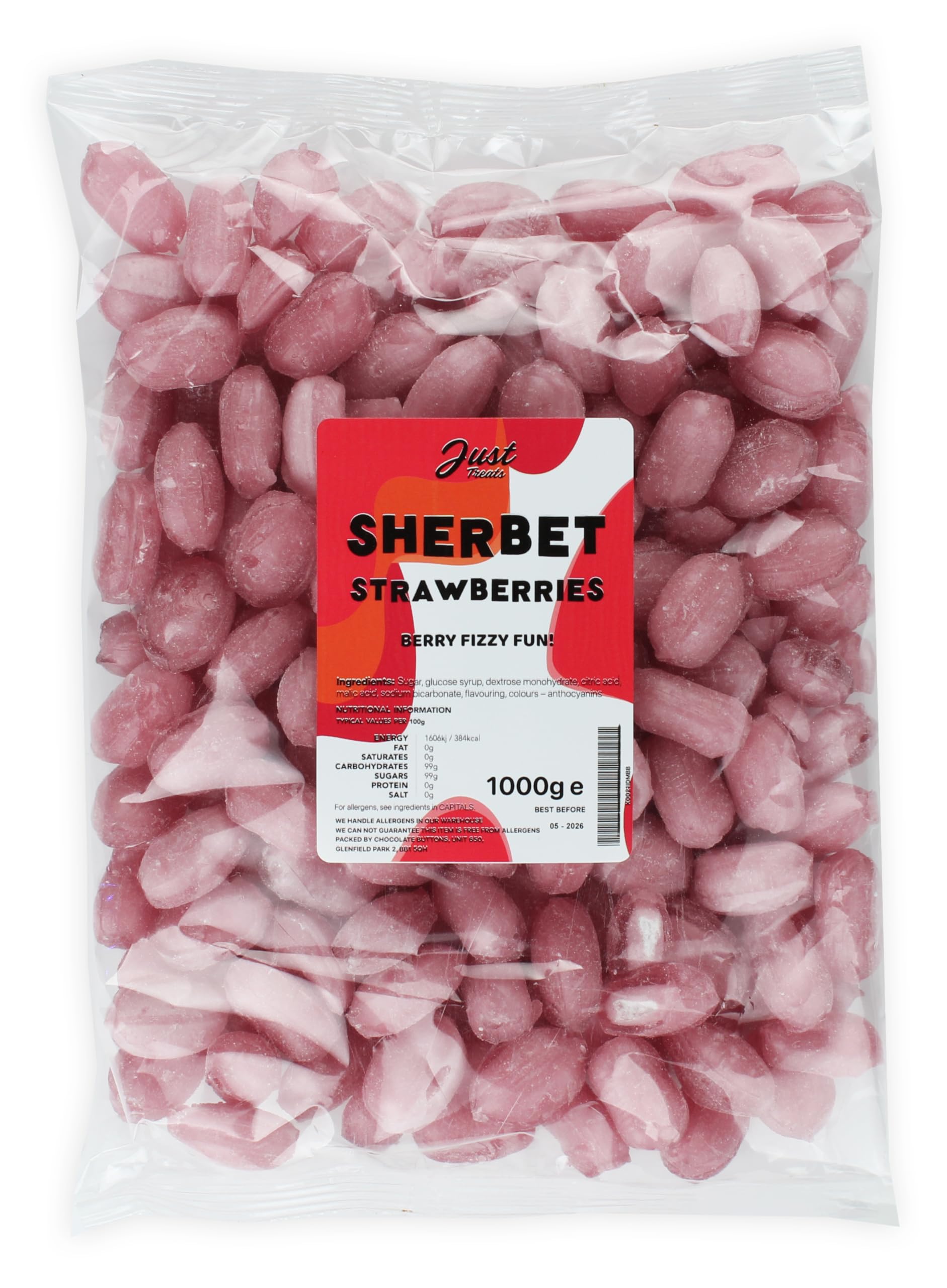 Just Treats Sherbet Strawberries 1kg Party Bag