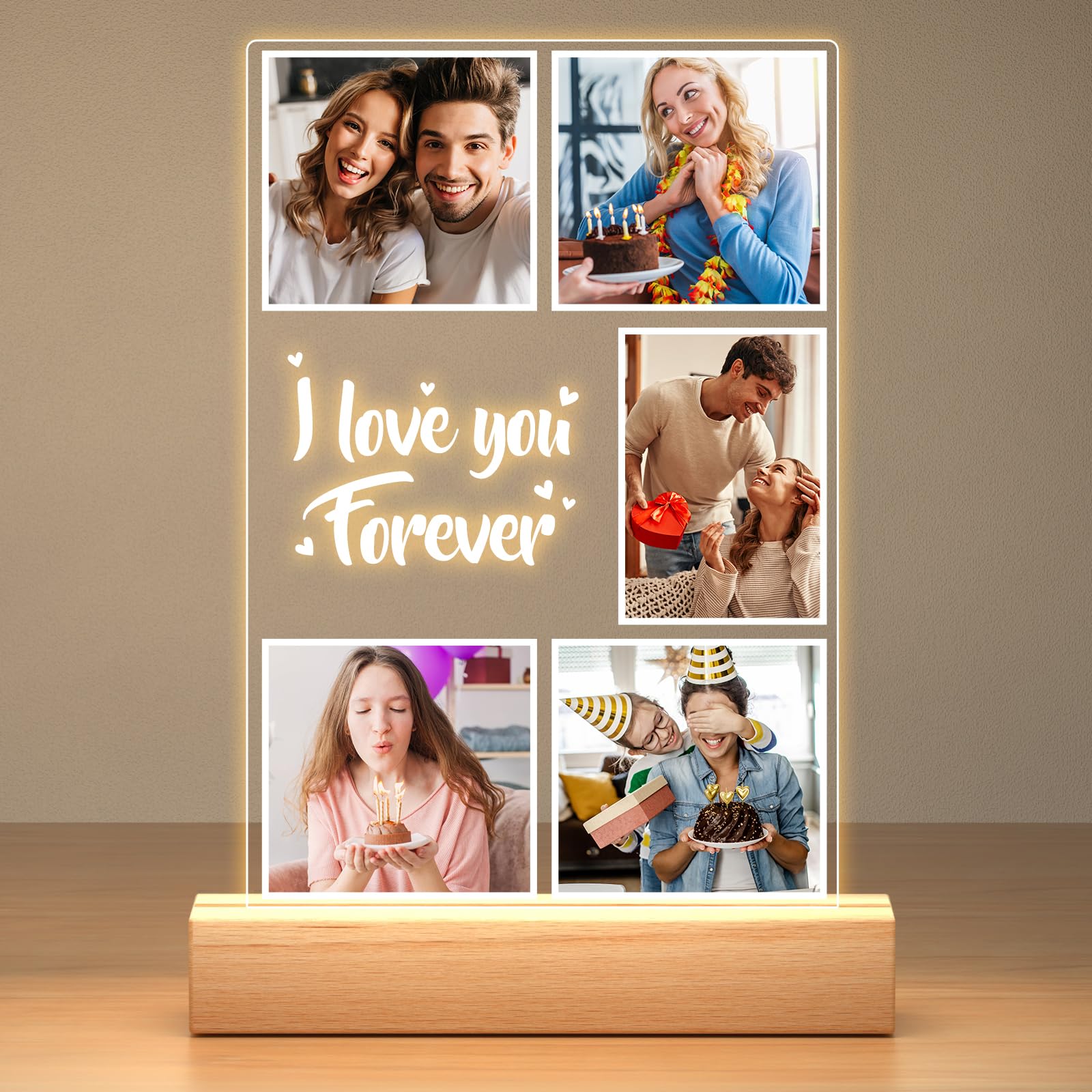Personalised Photo Frame with Photo, Customised Picture Frame with Night Light, Custom Photo Frame, Personalised Christmas Anniversary Birthday Gifts for Women Men Him Her Girlfriend Boyfriend Couple