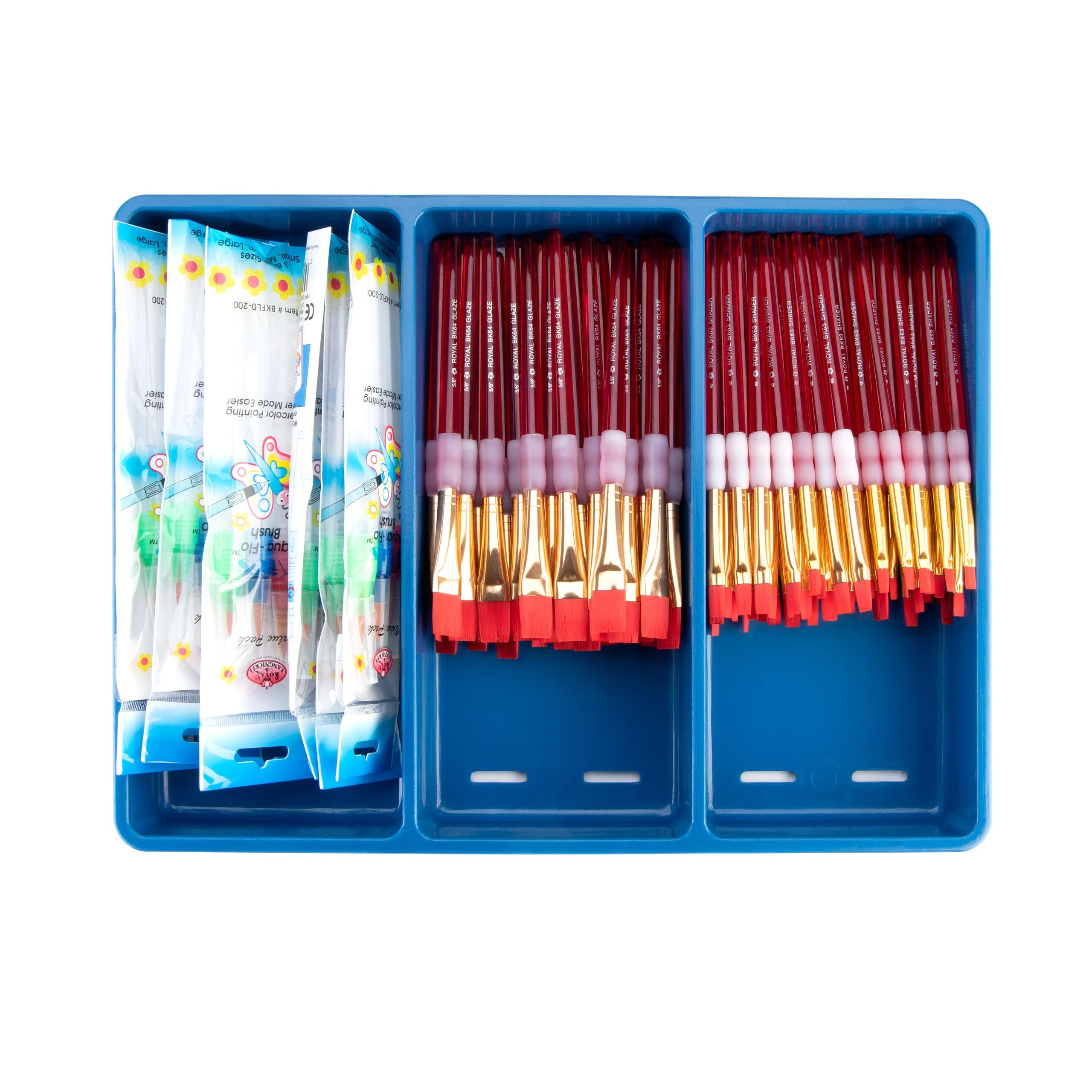 Royal Brush, Big Kids Choice płaski pędzel i fartuch, różne rozmiary, 84 pędzli/12 fartuchów
