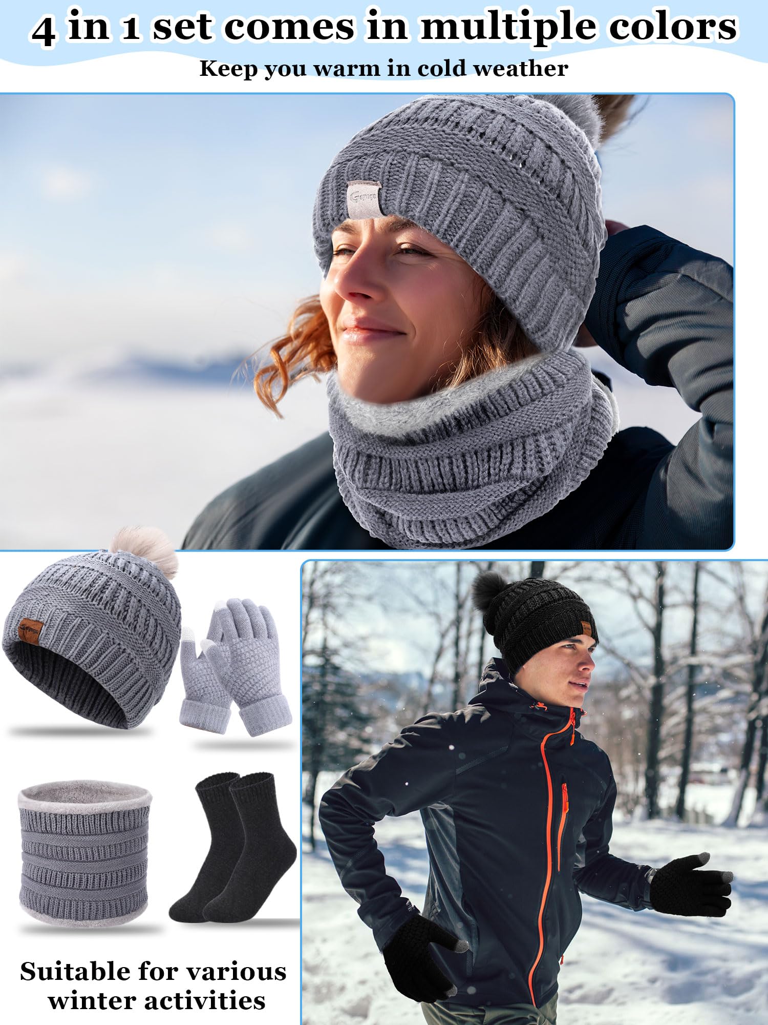 20pcs Winter Mütze Schal Handschuhe Socken Set Knit Beanie Mütze Touchscreen Handschuhe Halswärmer Schal für Damen Herren
