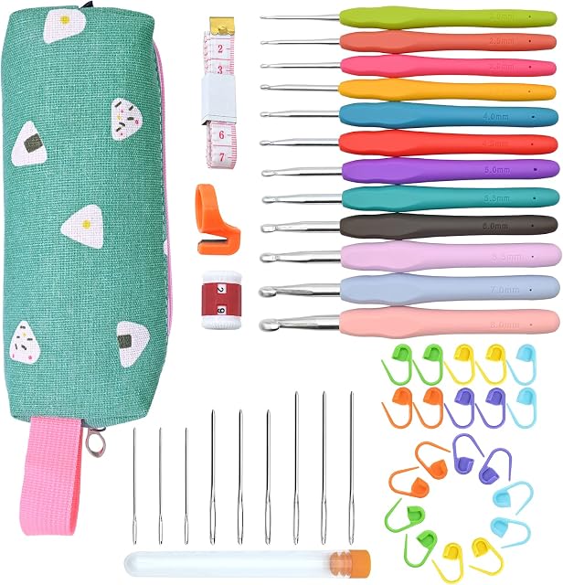 Eucomir Crochet Hooks Set, 45 Piece Knitting Kit, Knitting Kits for Beginners Adults, Knitting Starter Kit for Adults, Crochet Set with Storage Bag and Knitting Accessories(Green)