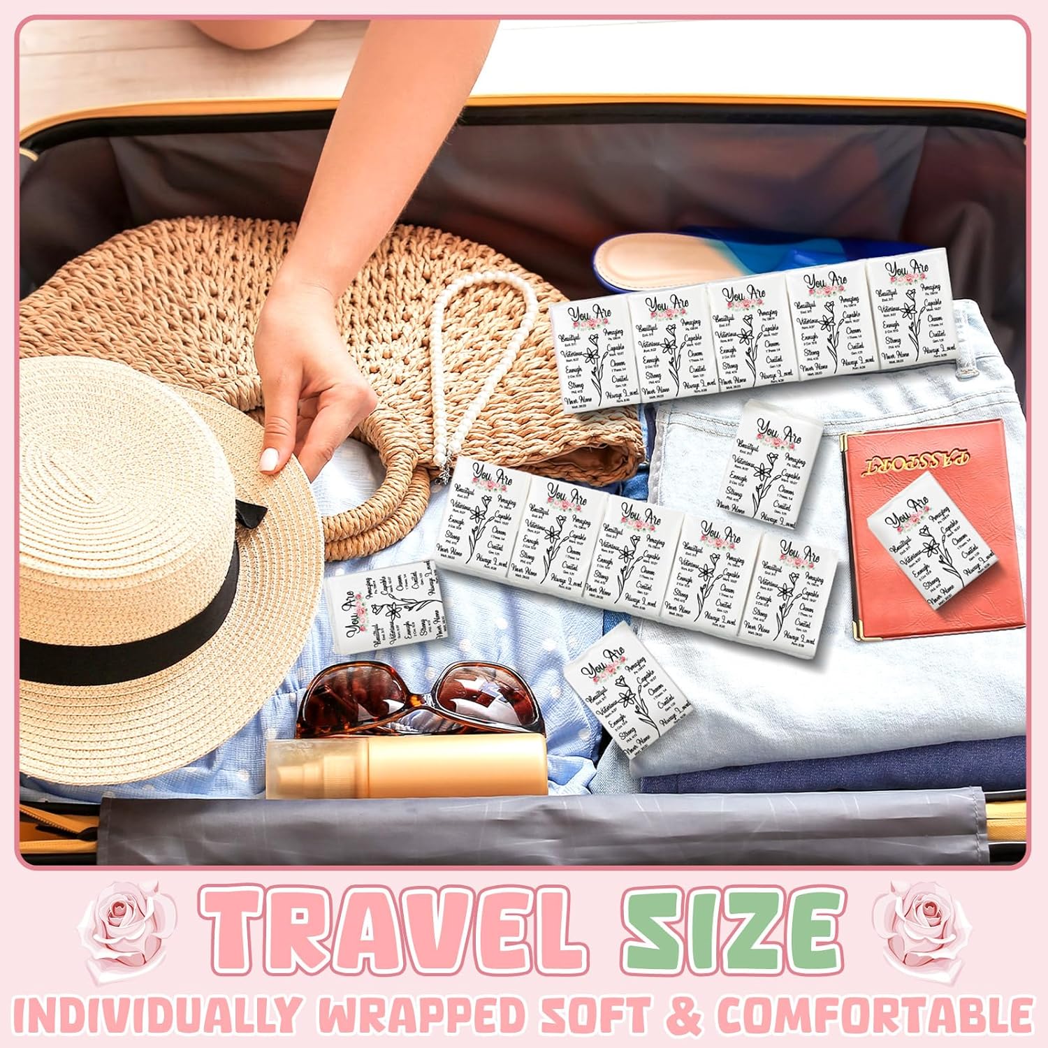 Therwen 100 Pack Pocket Tissues Travel Packs Bulk 1000 Sheet Mini Tissues Bulk 3 Ply Small Travel Size Paper Individual Pocket Size (Inspirational) - Image 5