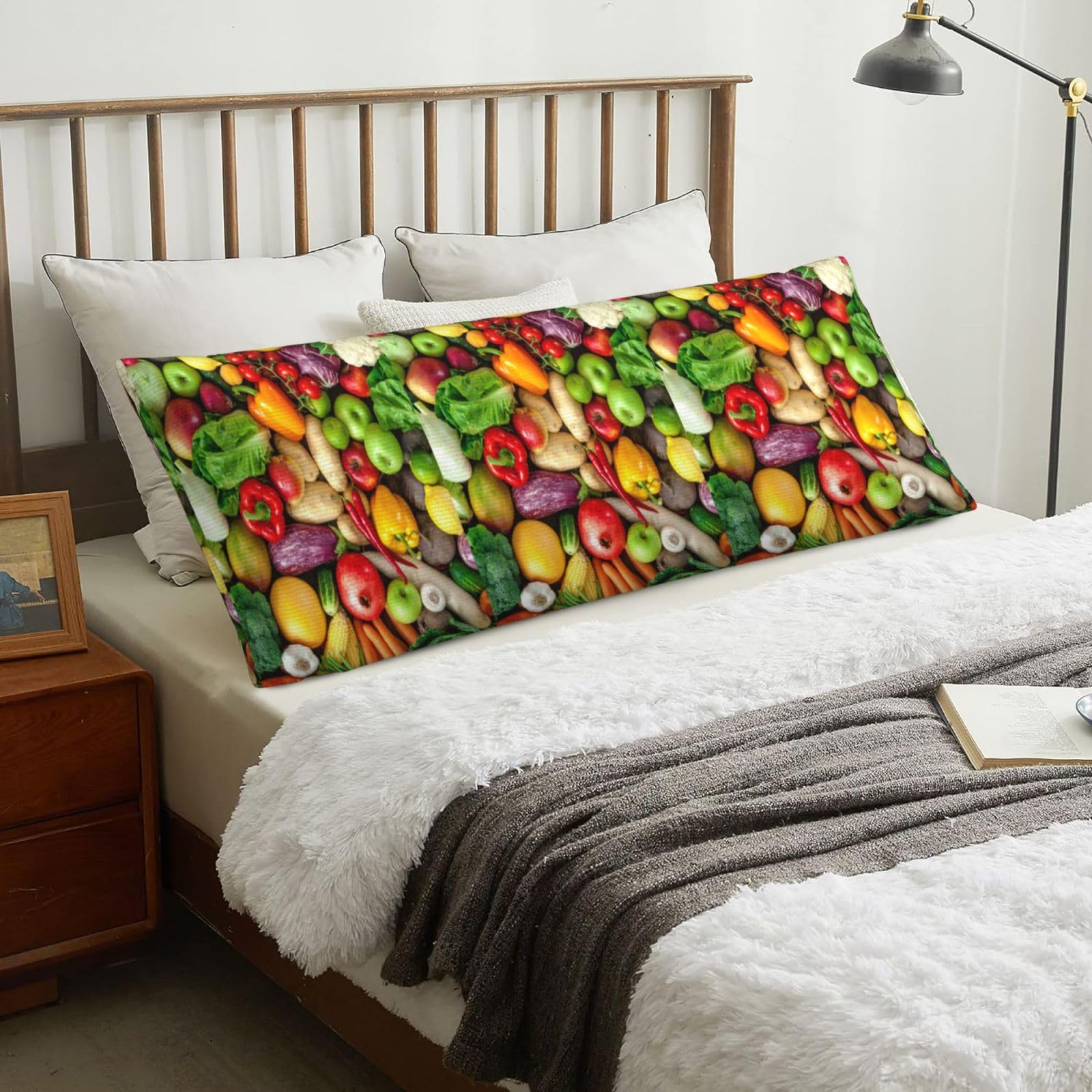 Fresh Fruits And Vegetables, Body Pillow Cover with Zipper,Long Body Pillowcase 20 x 60 in